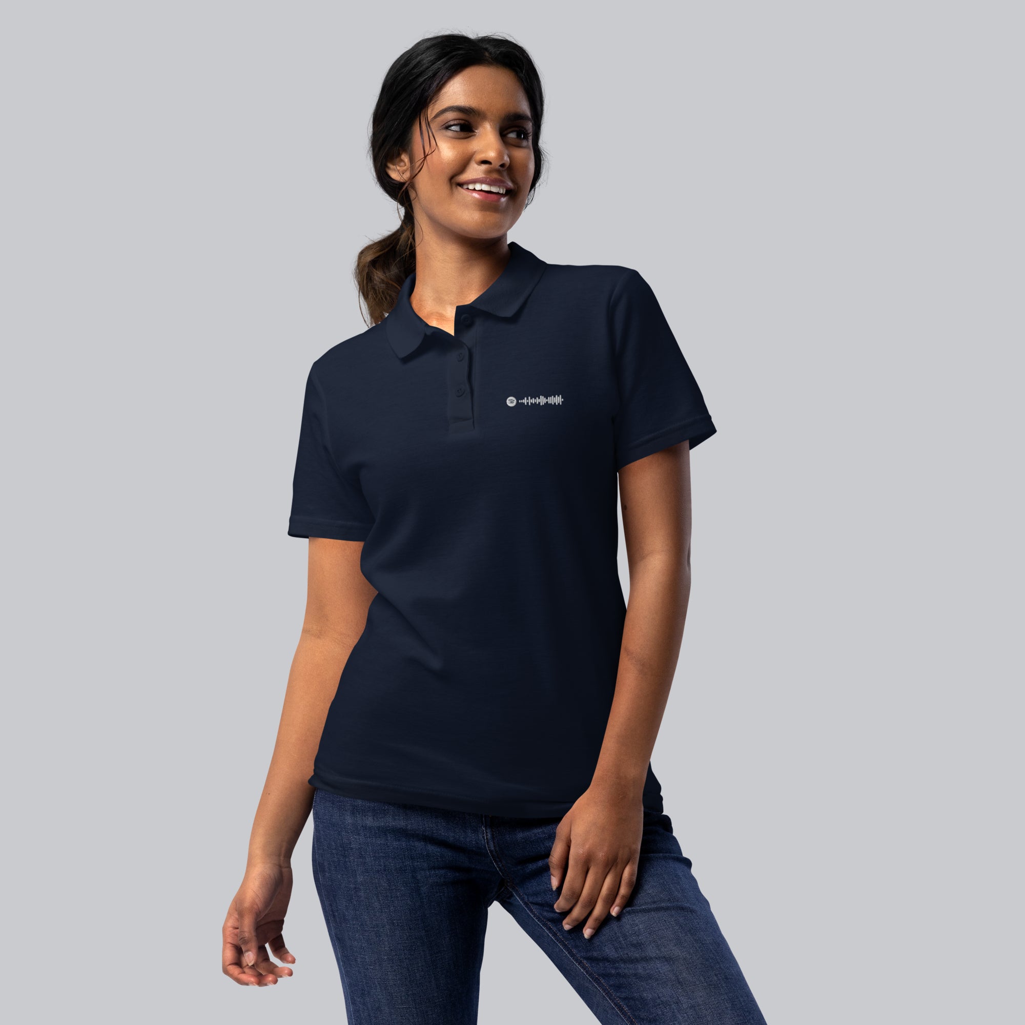 Navy Women Polo Tshirt with custom Music Code
