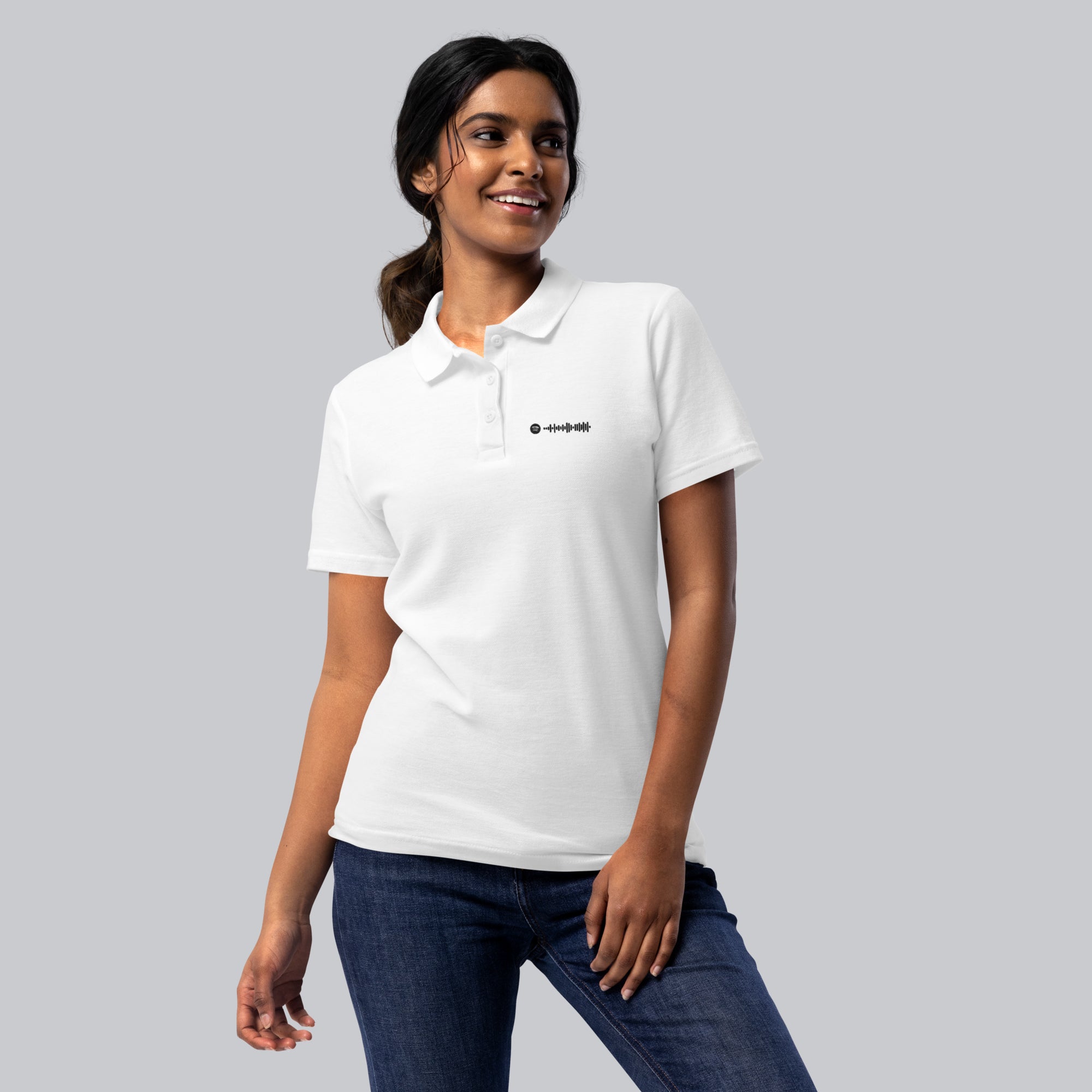 White Women Polo Tshirt with custom Music Code