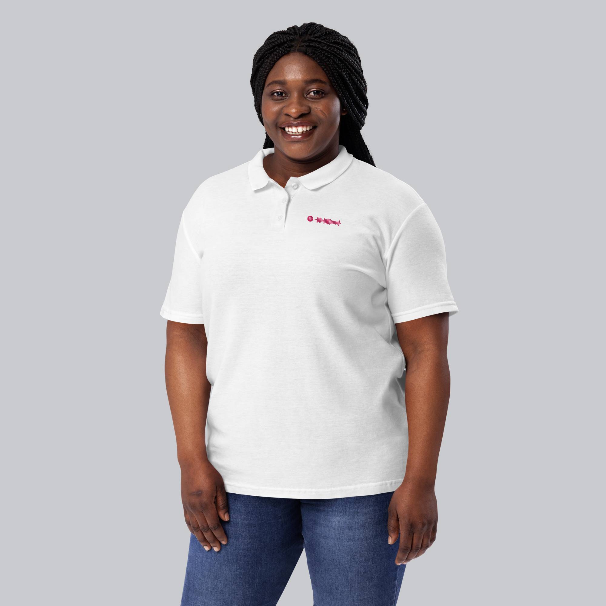 White Women Polo Tshirt with custom Music Code