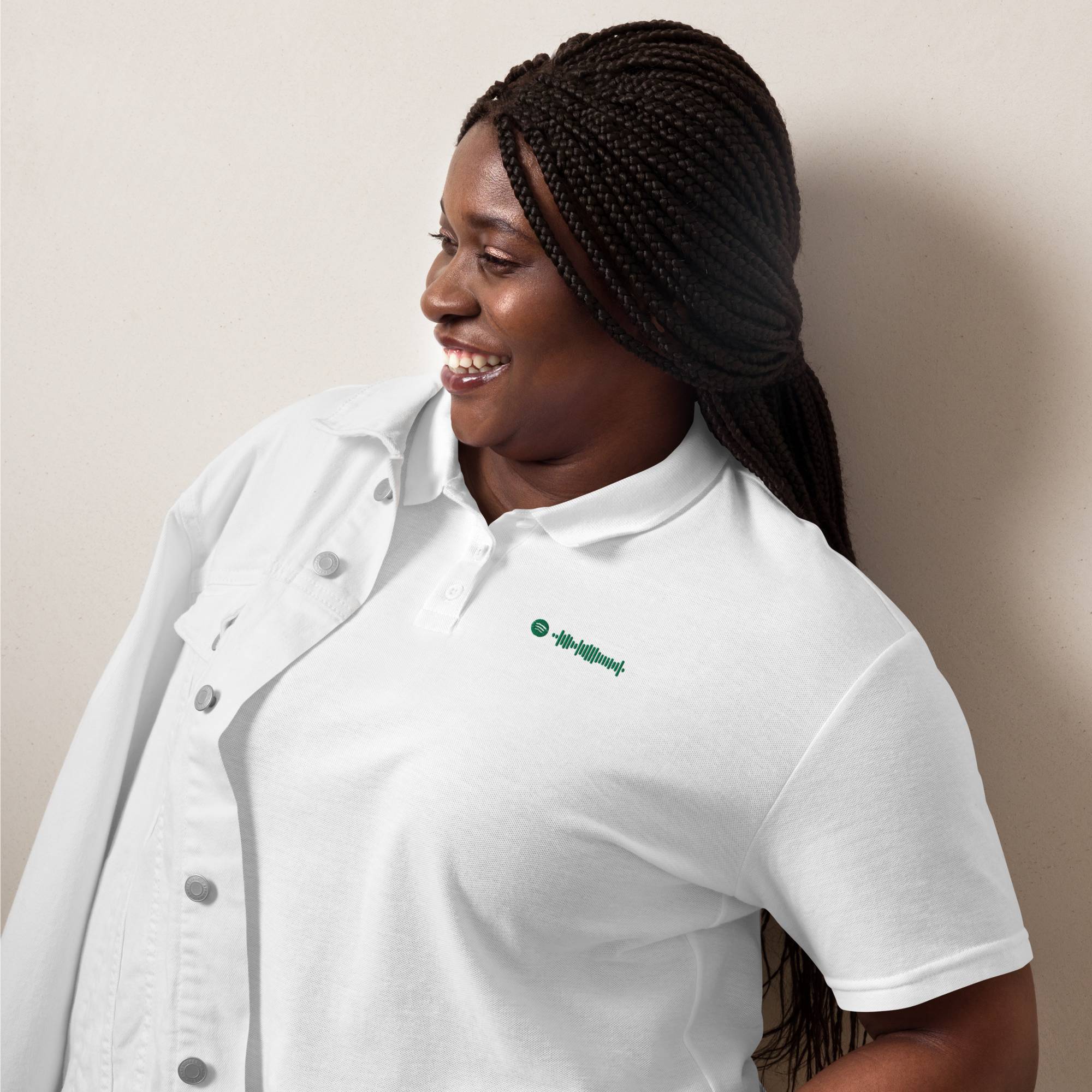 White Women Polo Tshirt with custom Music Code