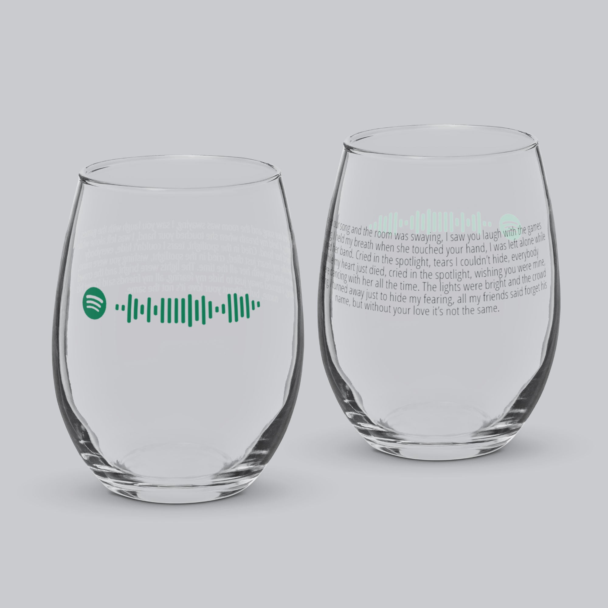 Stemless Wine Glass with custom Music Code