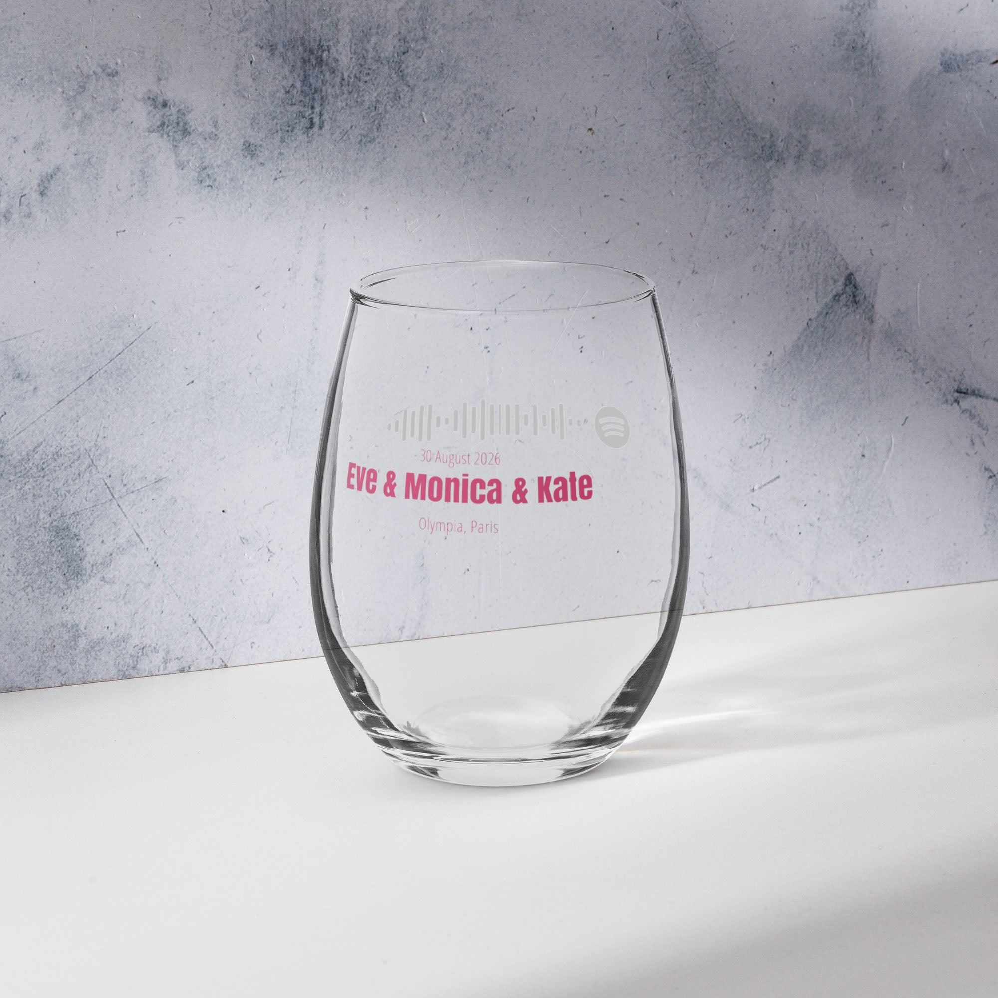 Stemless Wine Glass with custom Music Code