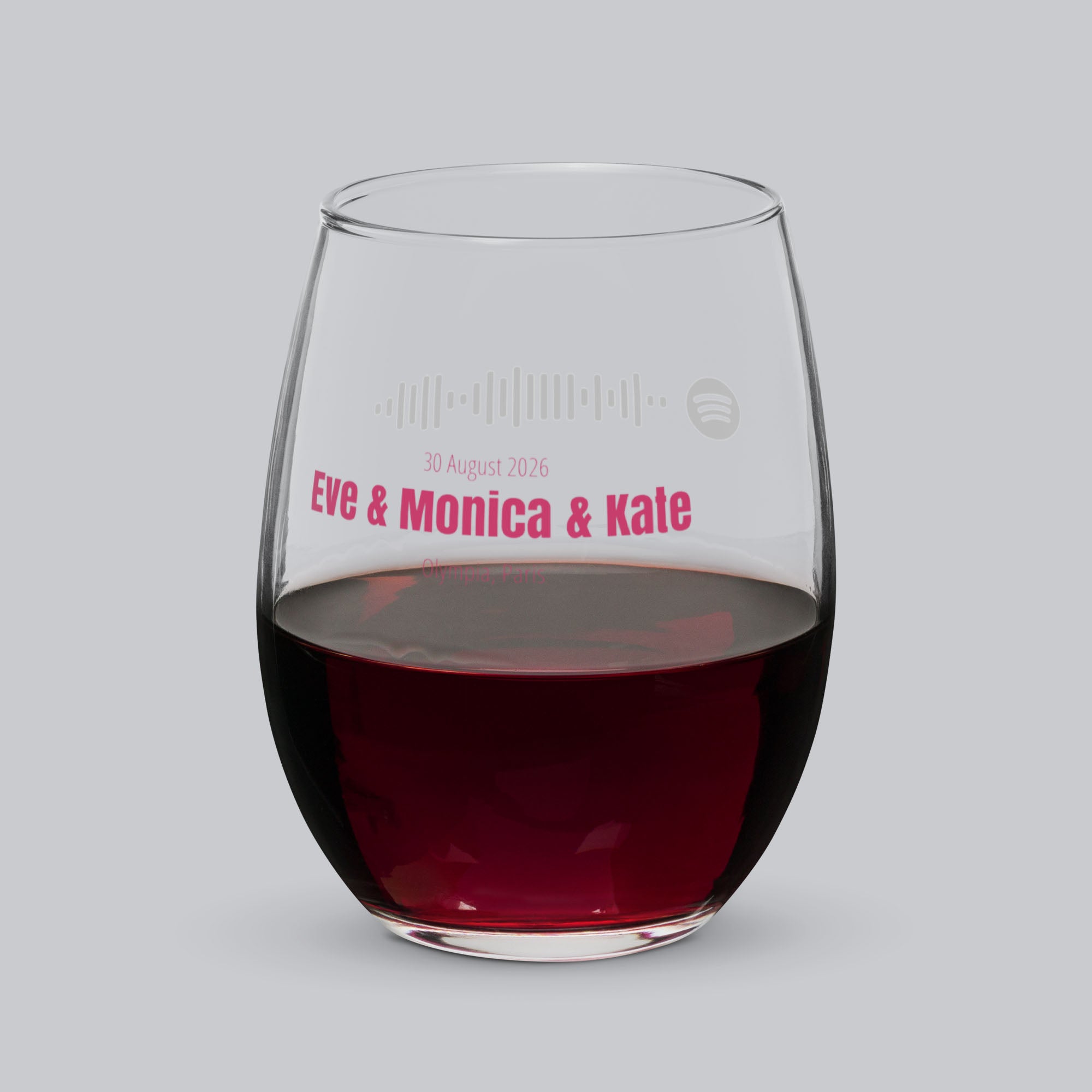 Stemless Wine Glass with custom Music Code