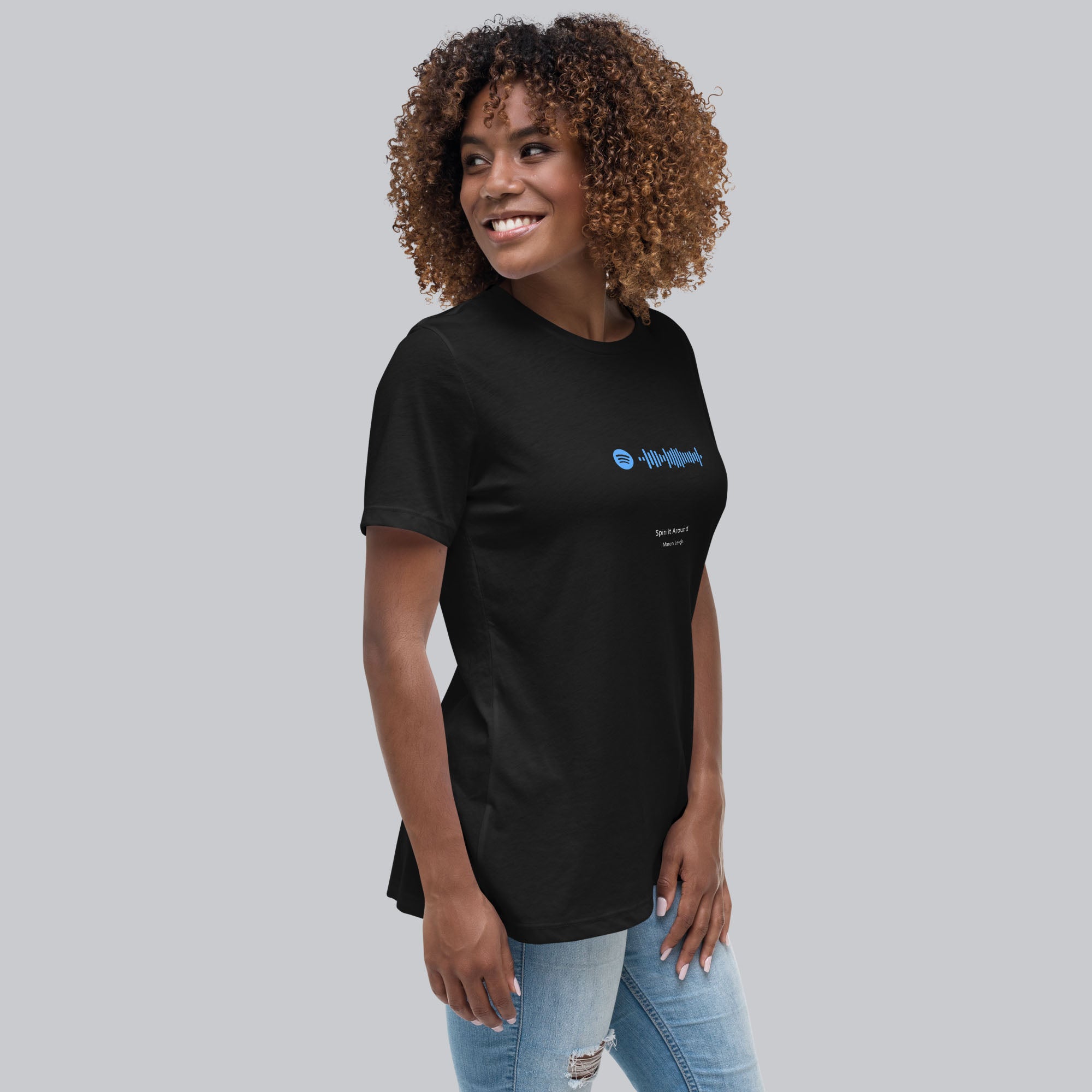 Black Women's tshirt with printed custom music code and custom text