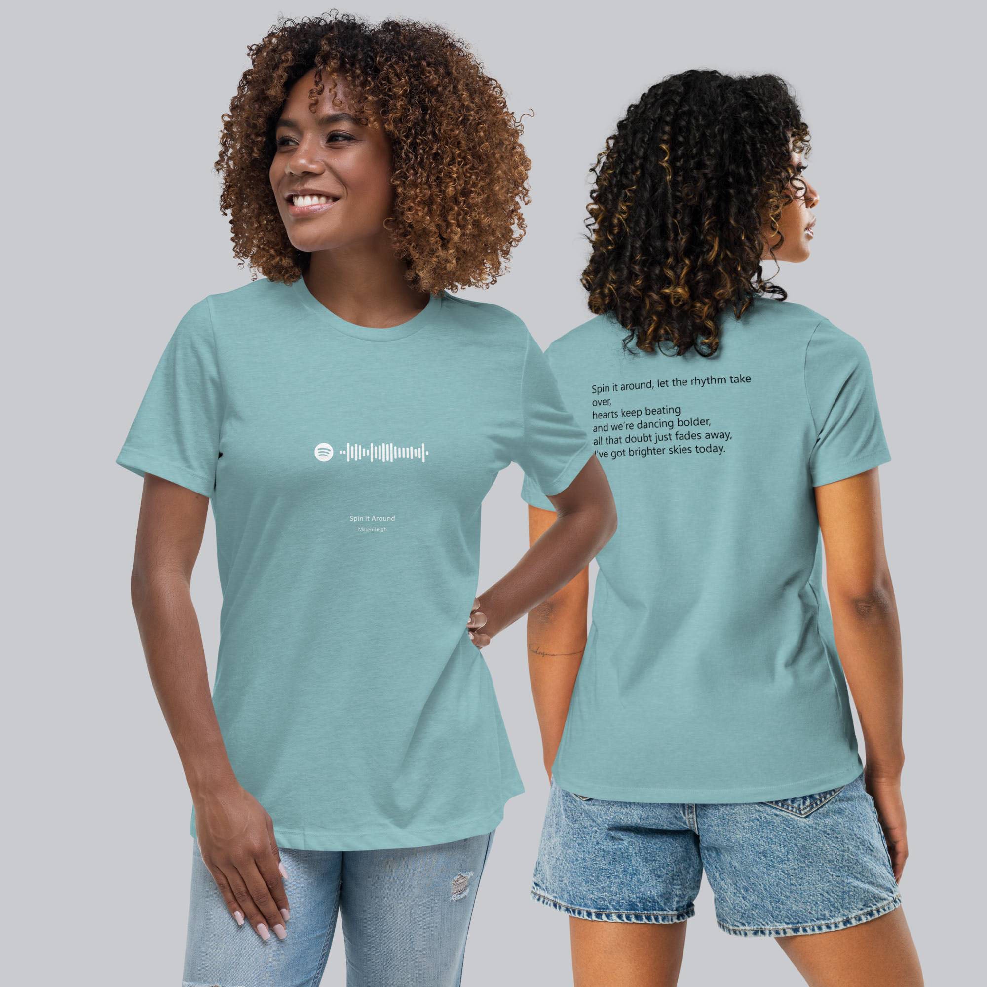 Blue lagoon Women's tshirt with printed custom music code and custom text