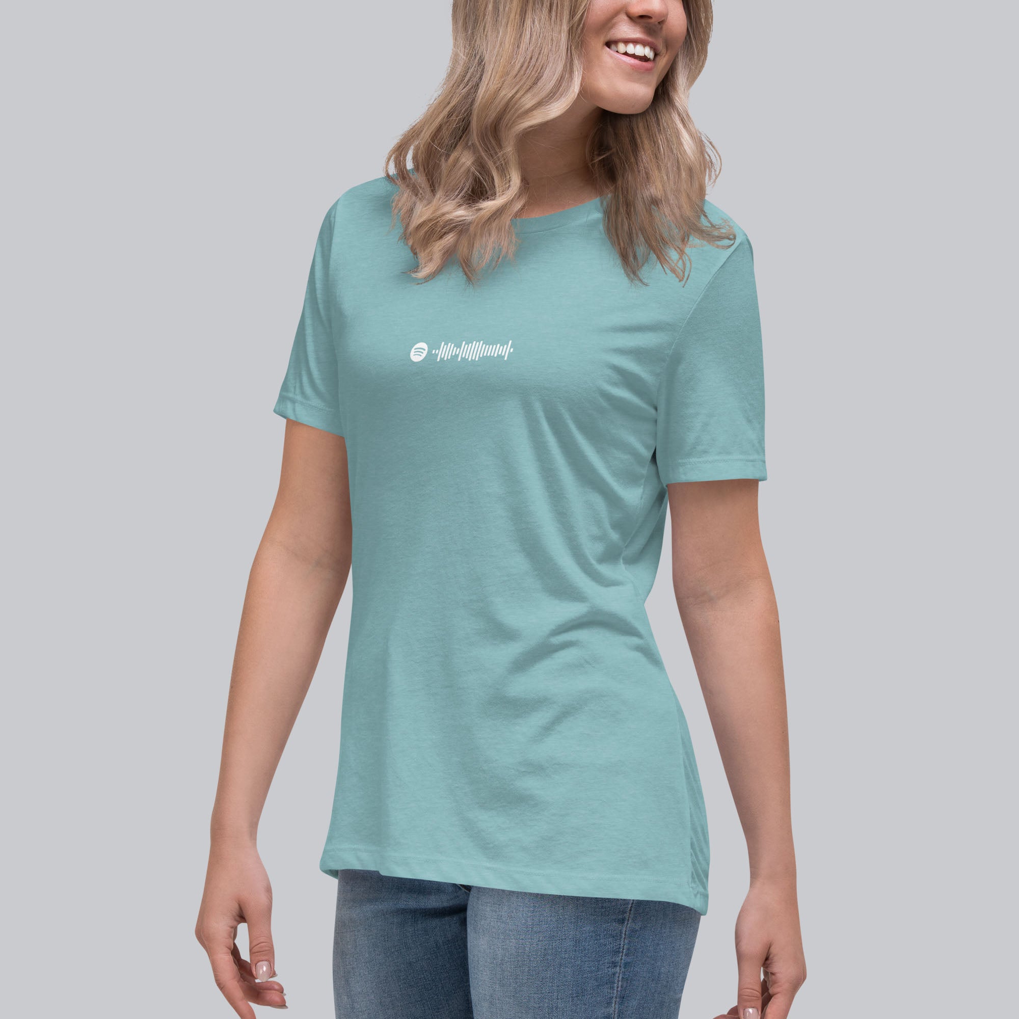 Blue lagoon Women's tshirt with printed custom music code and custom text