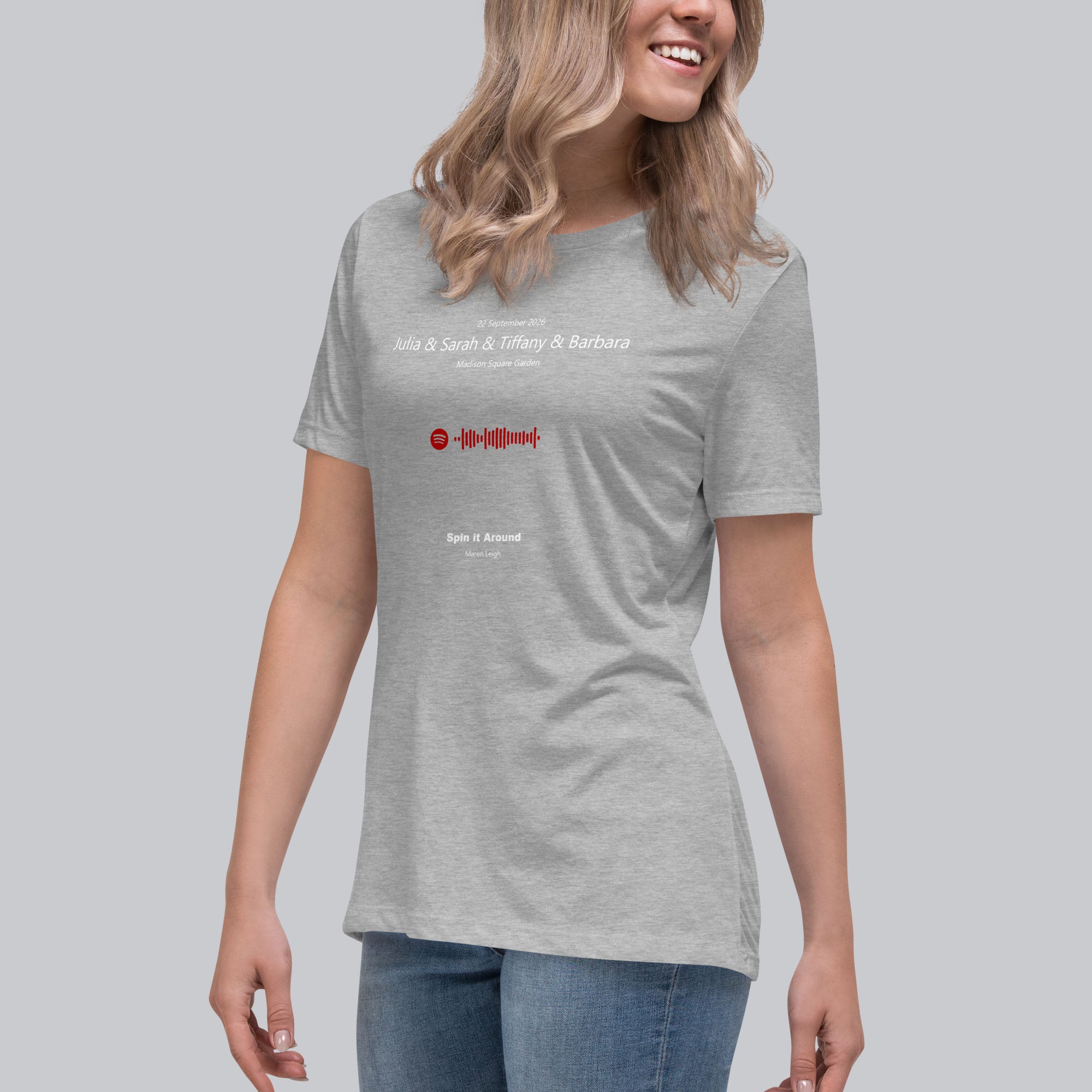 Grey Women's tshirt with printed custom music code and custom text