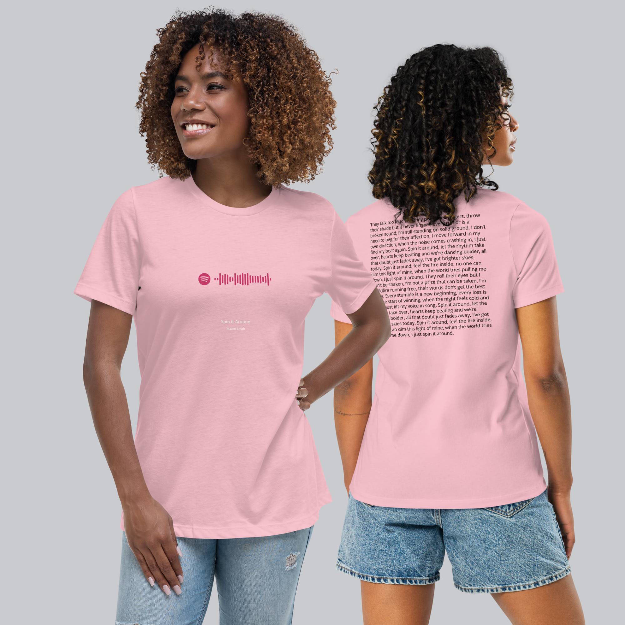 Light pink Women's tshirt with printed custom music code and custom text