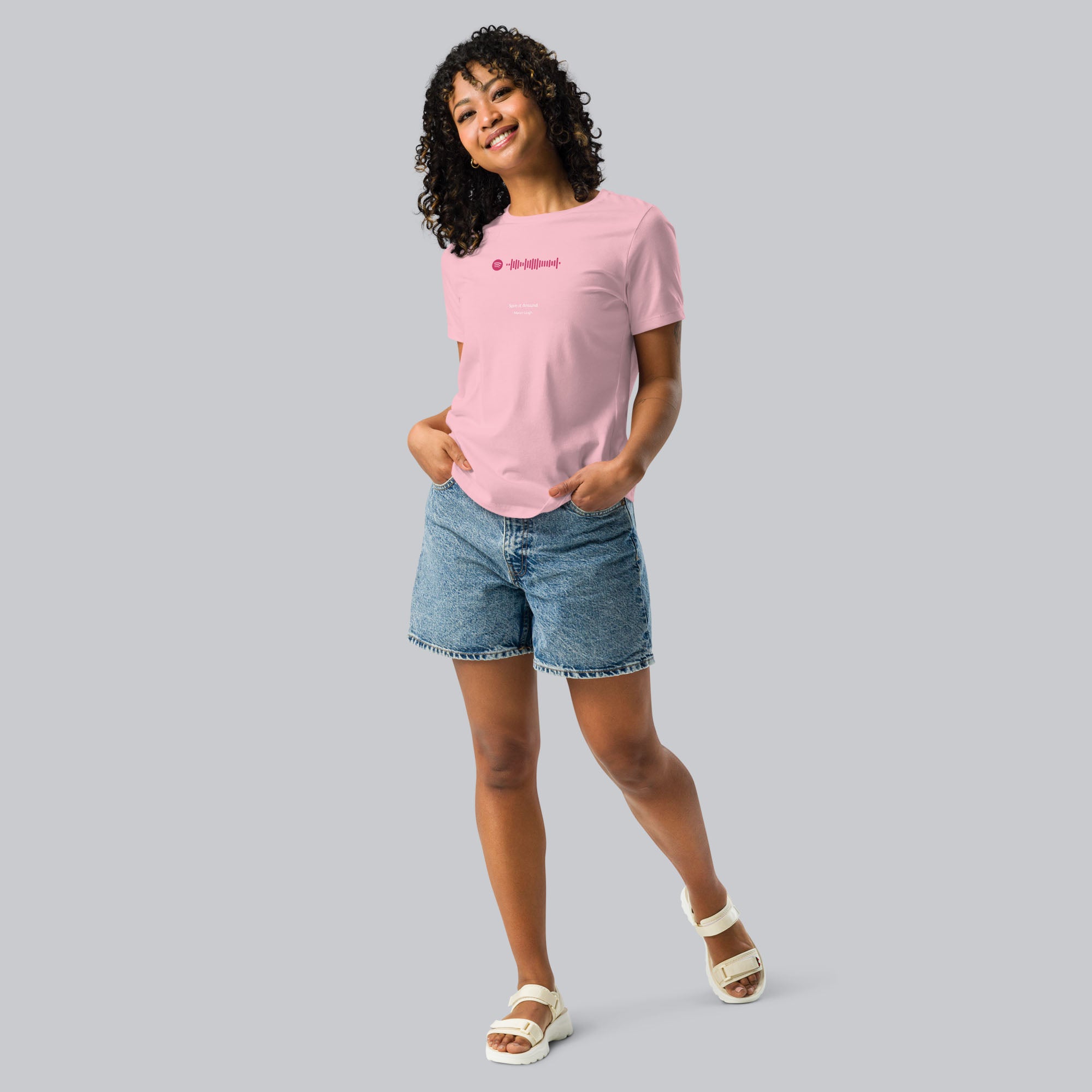 Light pink Women's tshirt with printed custom music code and custom text