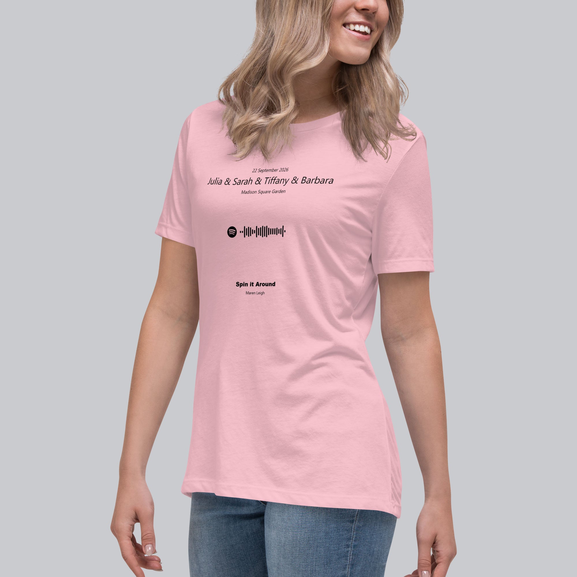 Light pink Women's tshirt with printed custom music code and custom text