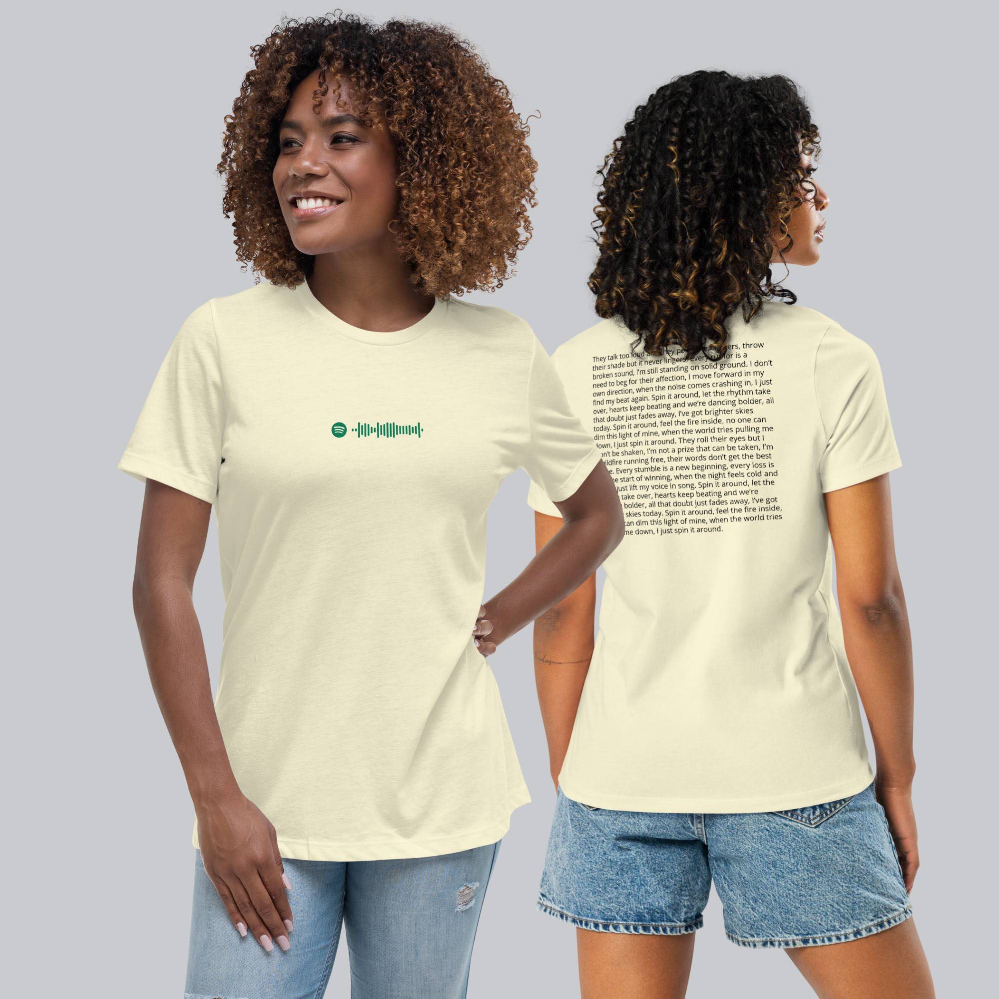 Light yellow Women's tshirt with printed custom music code and custom text