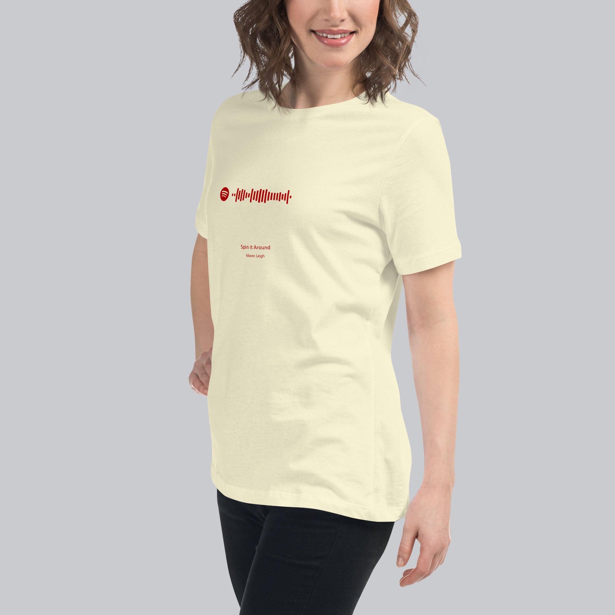 Light yellow Women's tshirt with printed custom music code and custom text