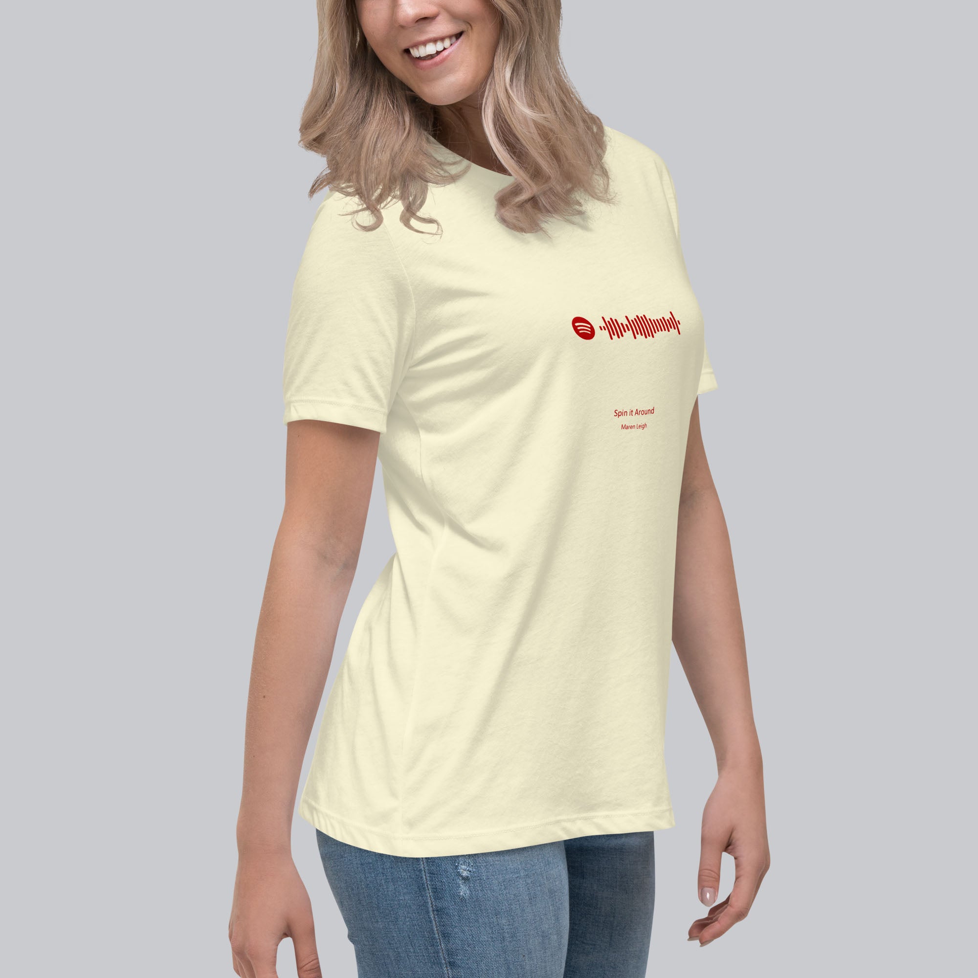 Light yellow Women's tshirt with printed custom music code and custom text