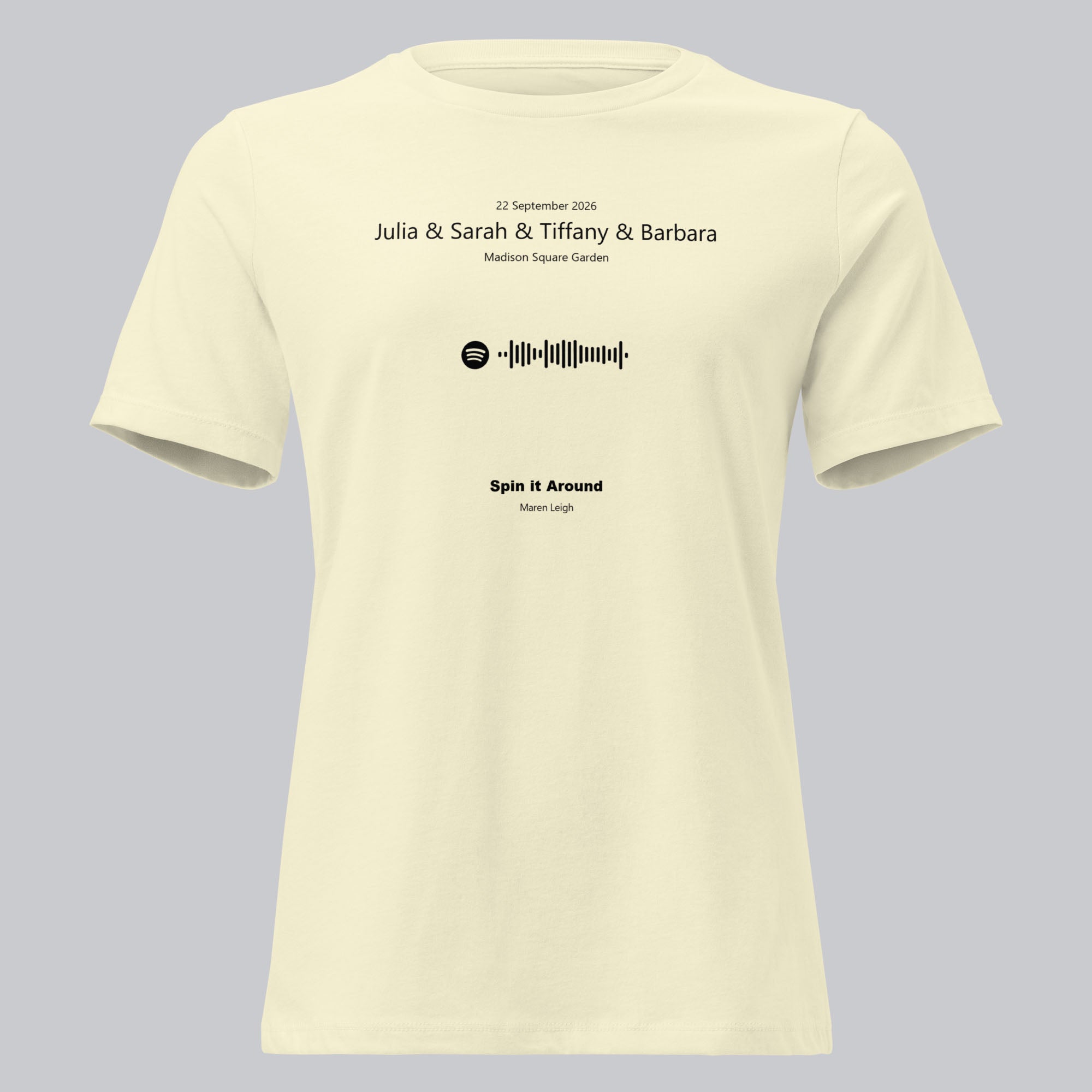 Light yellow Women's tshirt with printed custom music code and custom text