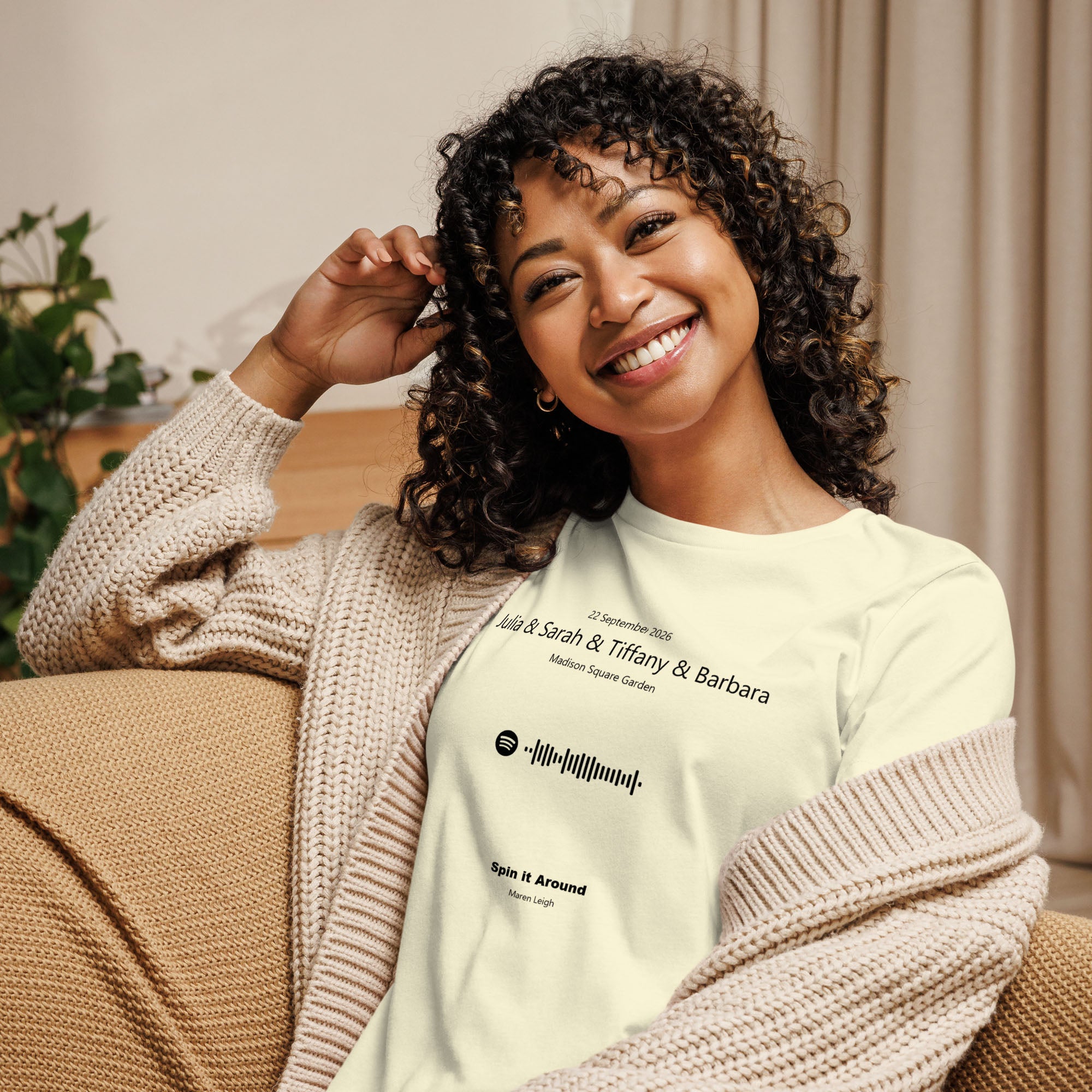 Light yellow Women's tshirt with printed custom music code and custom text