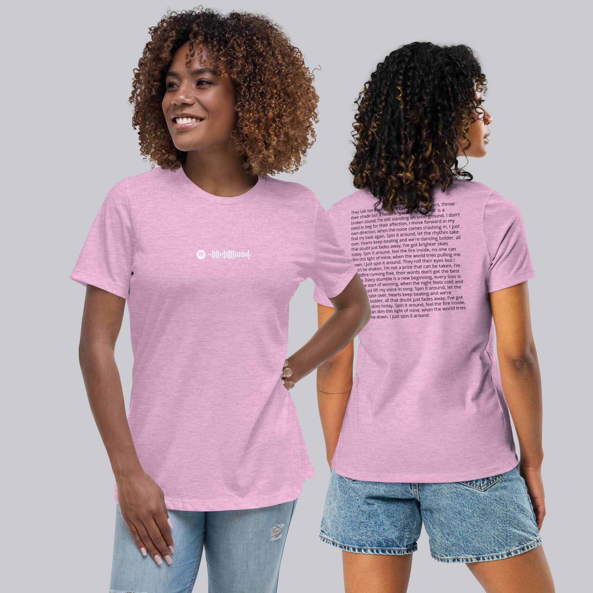 Lilac Women's tshirt with printed custom music code and custom text