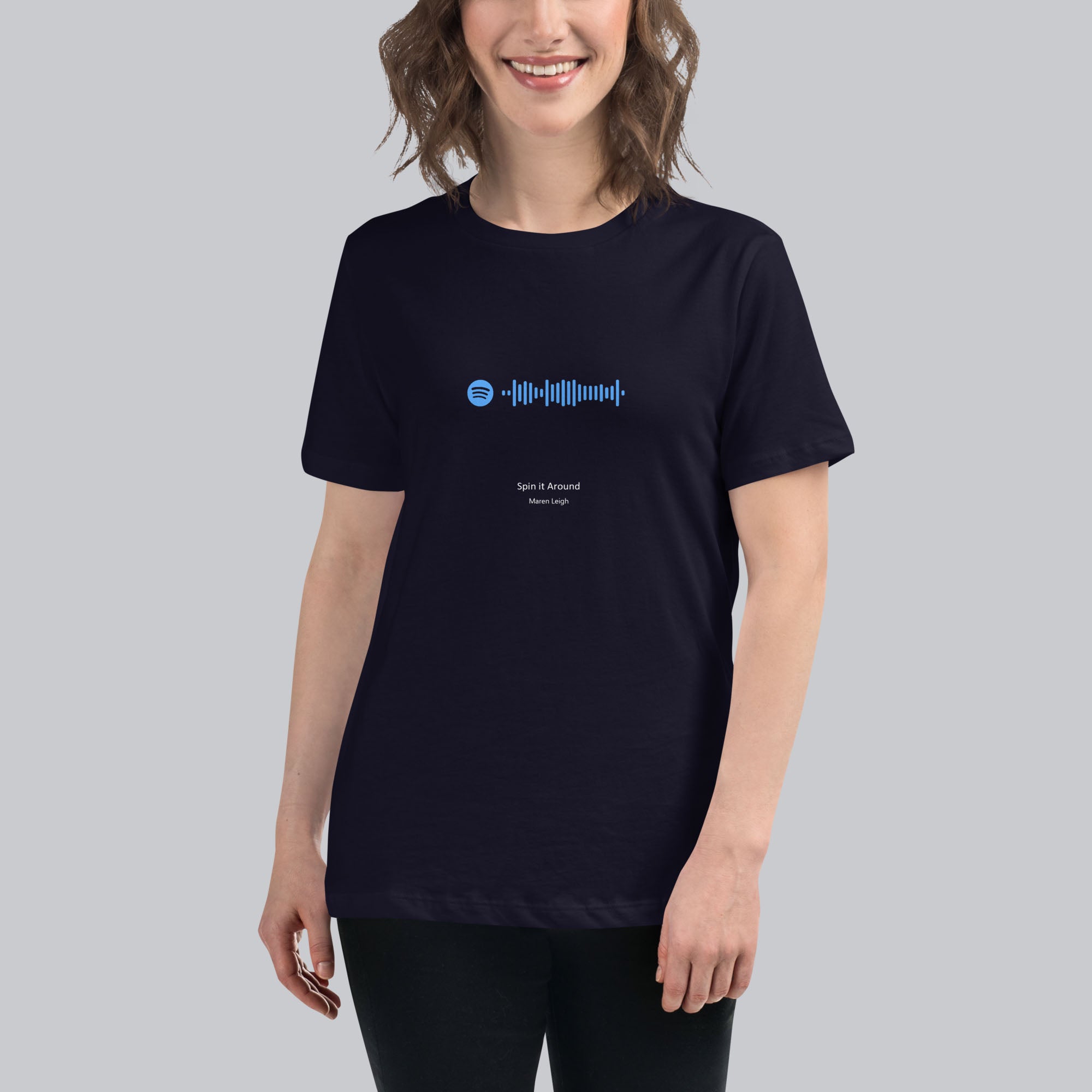 Navy Women's tshirt with printed custom music code and custom text