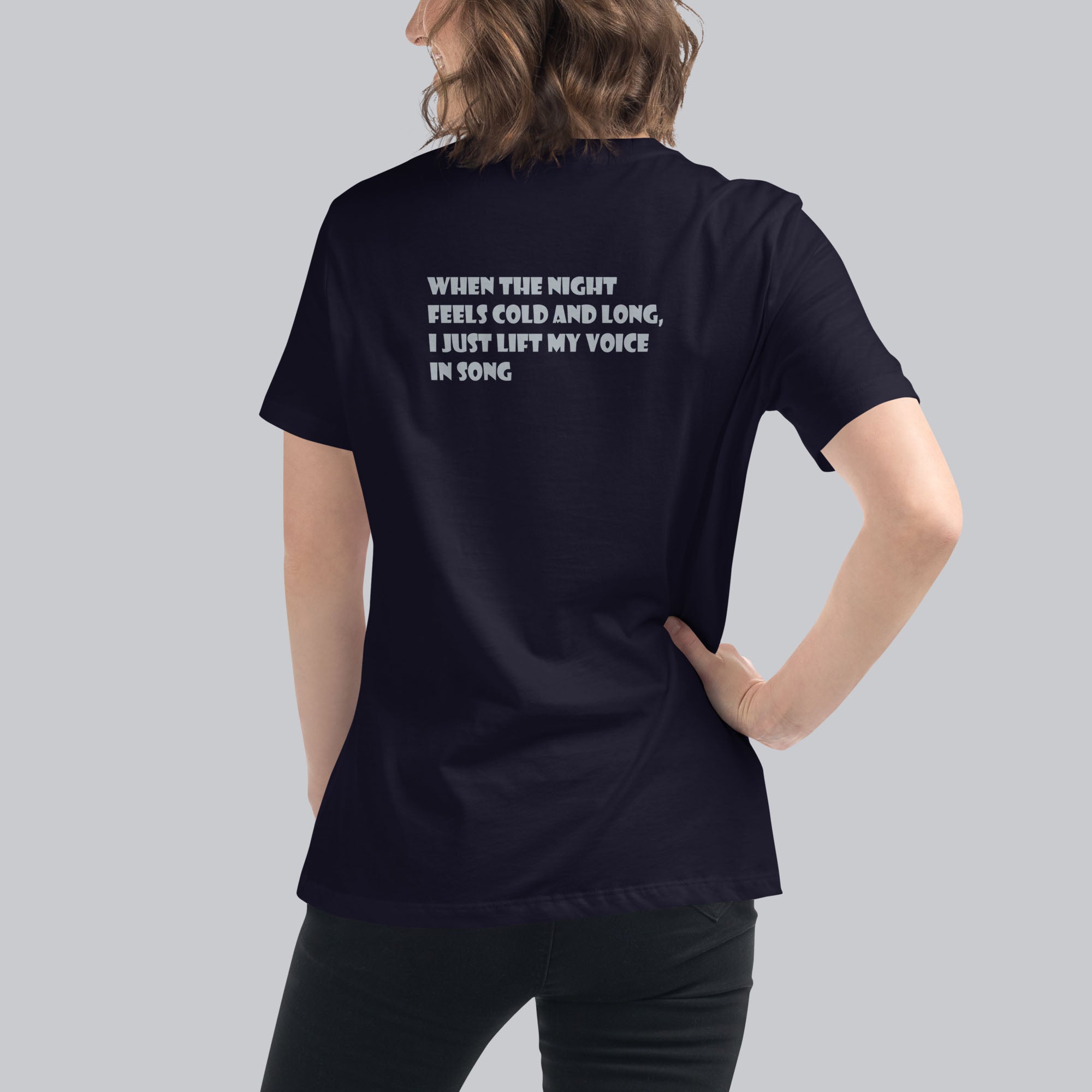 Navy Women's tshirt with printed custom music code and custom text