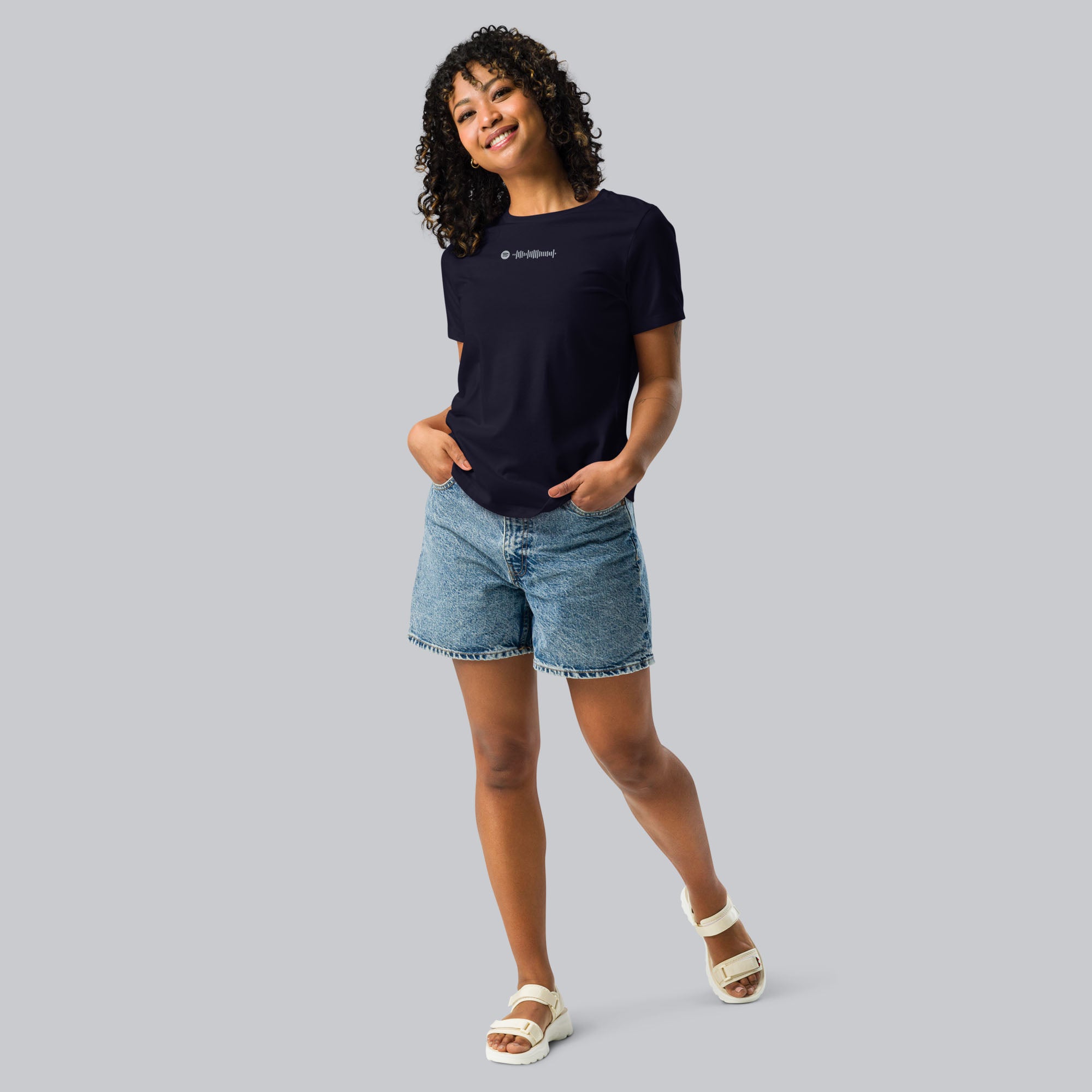 Navy Women's tshirt with printed custom music code and custom text