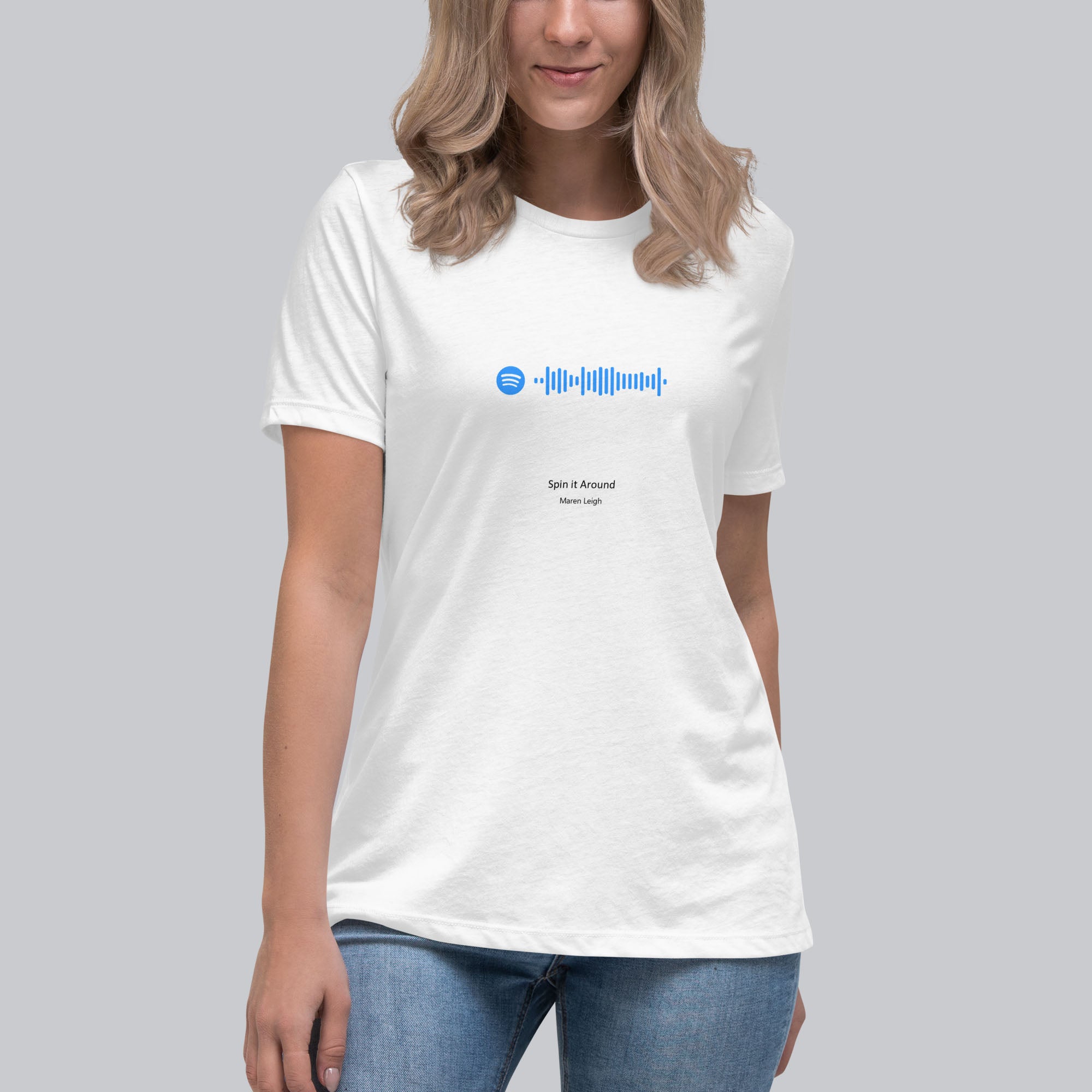 White Women's tshirt with printed custom music code and custom text