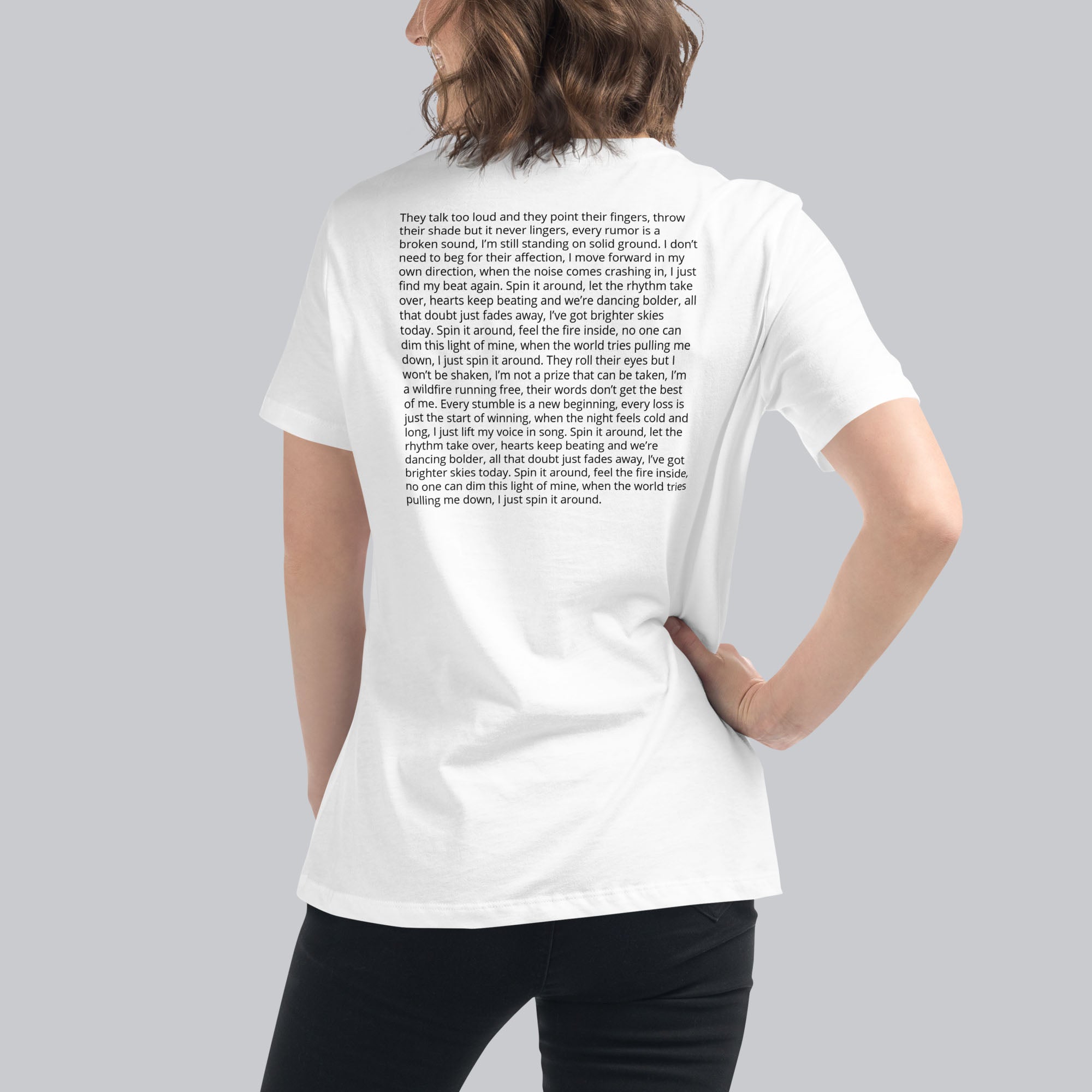 White Women's tshirt with printed custom music code and custom text