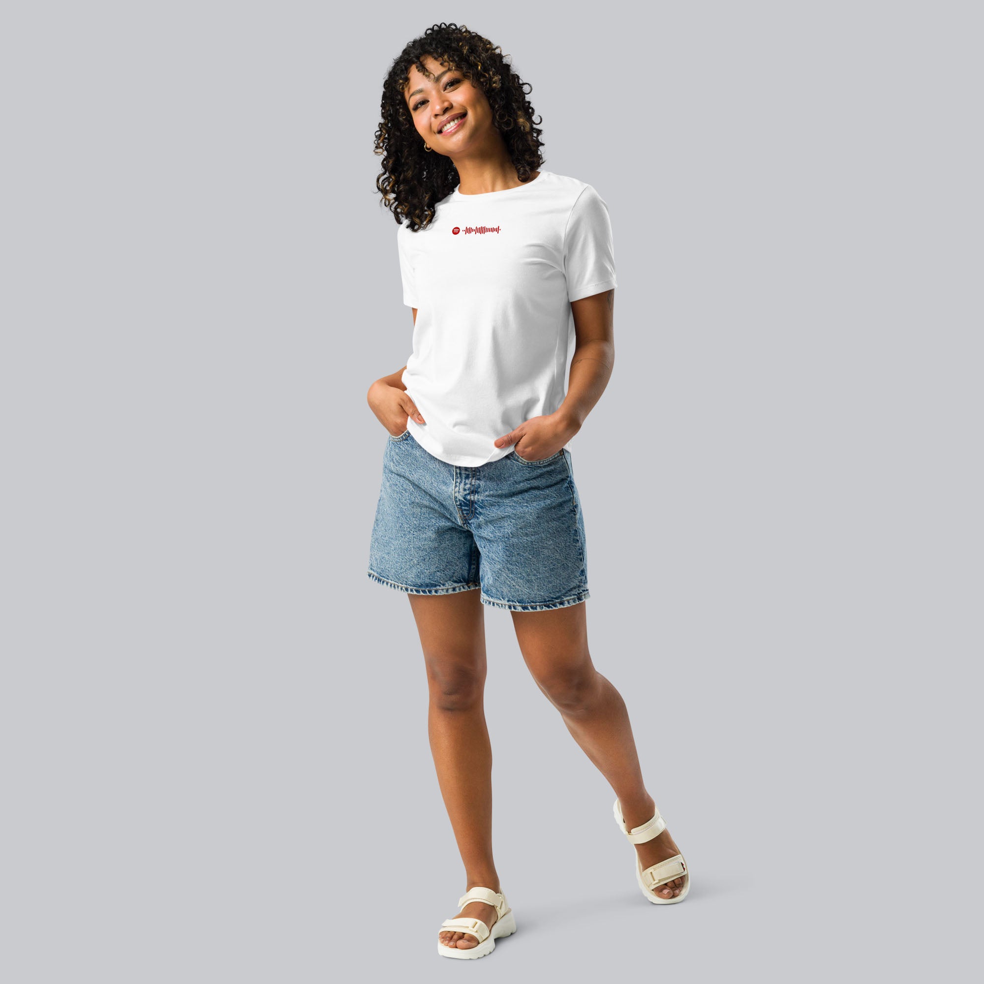 White Women's tshirt with printed custom music code and custom text