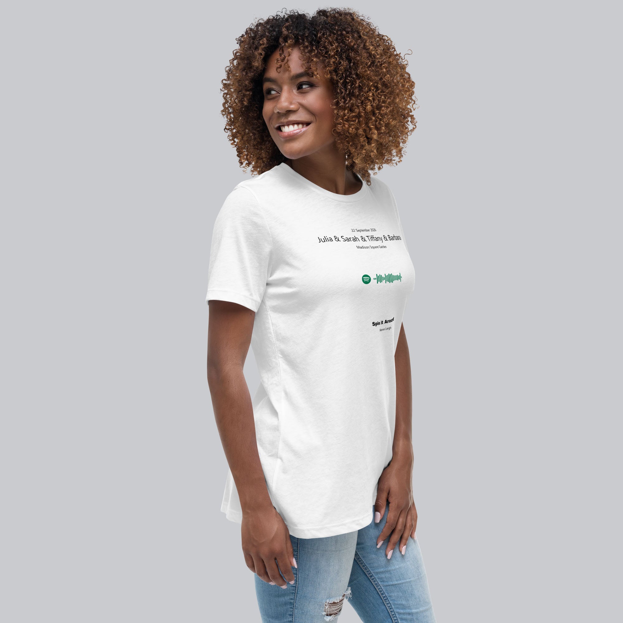 White Women's tshirt with printed custom music code and custom text