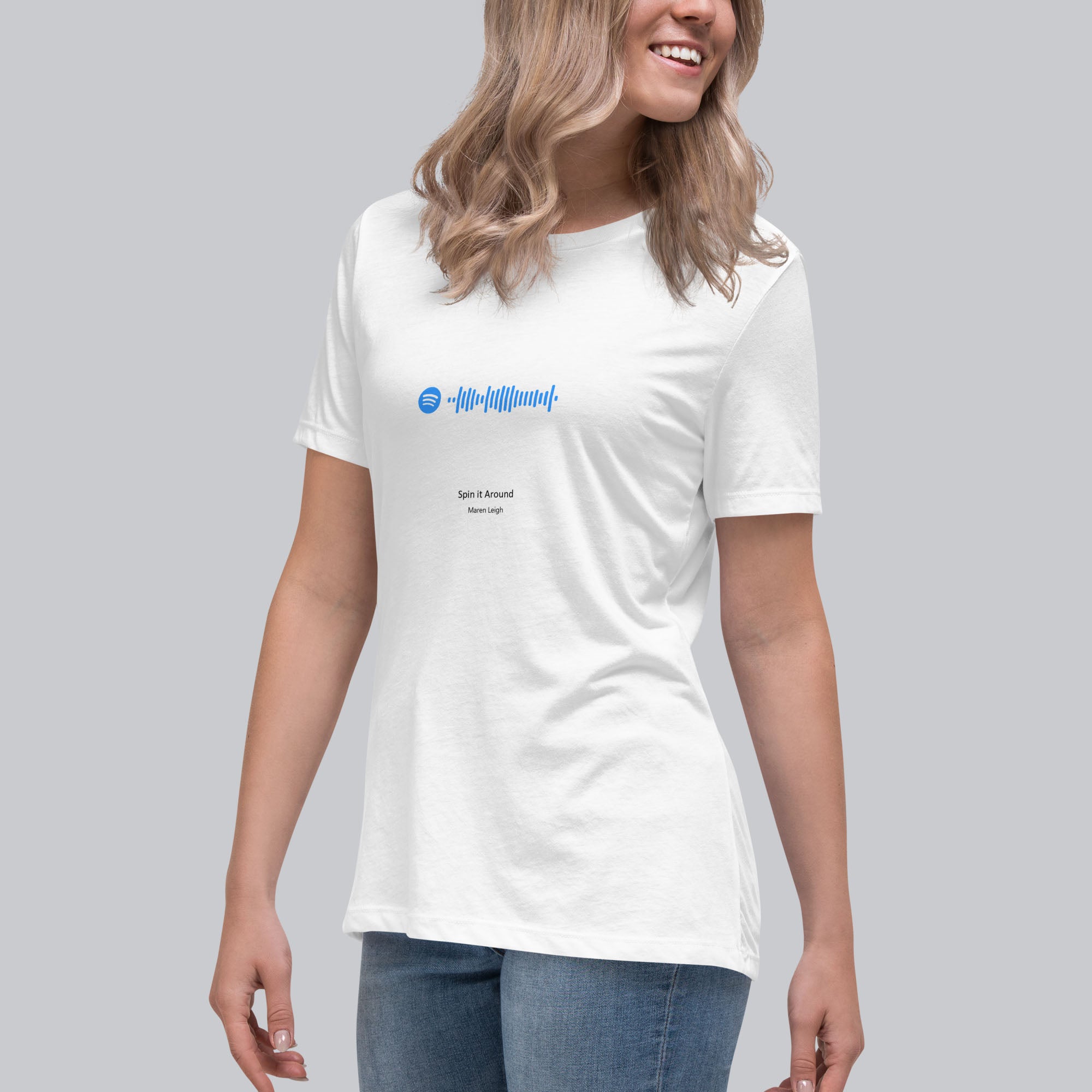 White Women's tshirt with printed custom music code and custom text