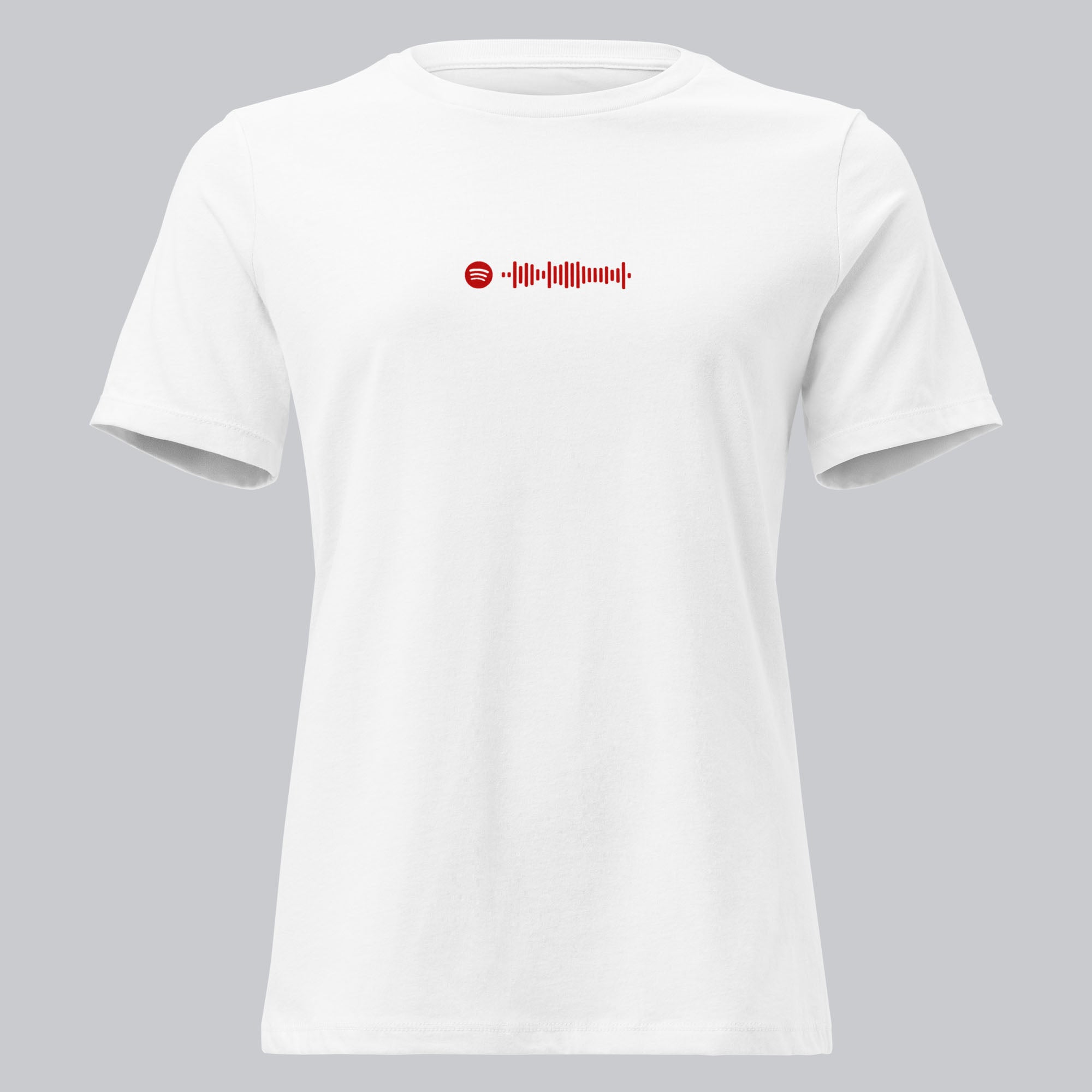 White Women's tshirt with printed custom music code and custom text