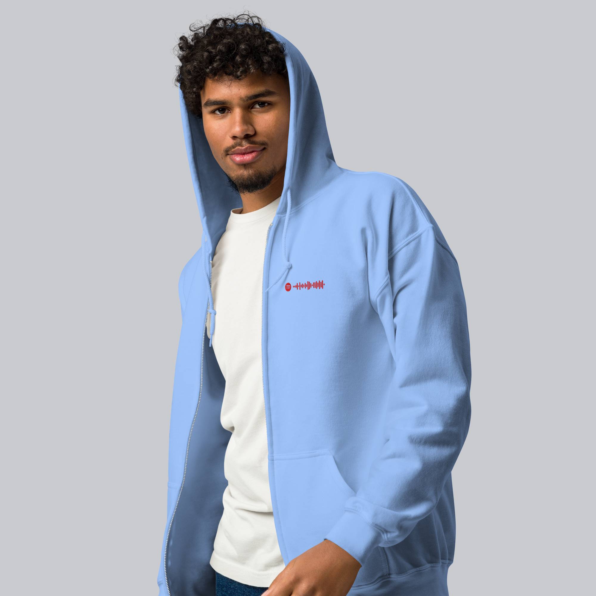 Baby Blue Zip Hoodie with custom Music Code