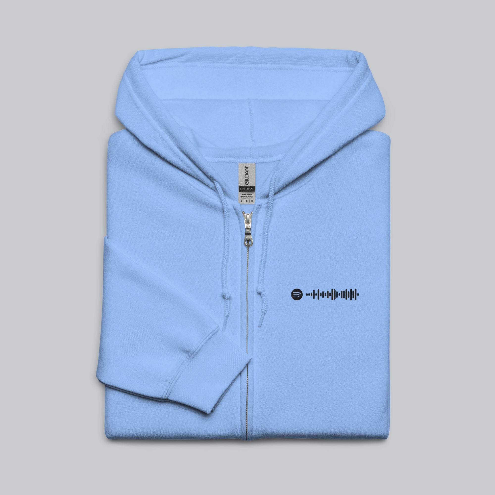 Baby Blue Zip Hoodie with custom Music Code