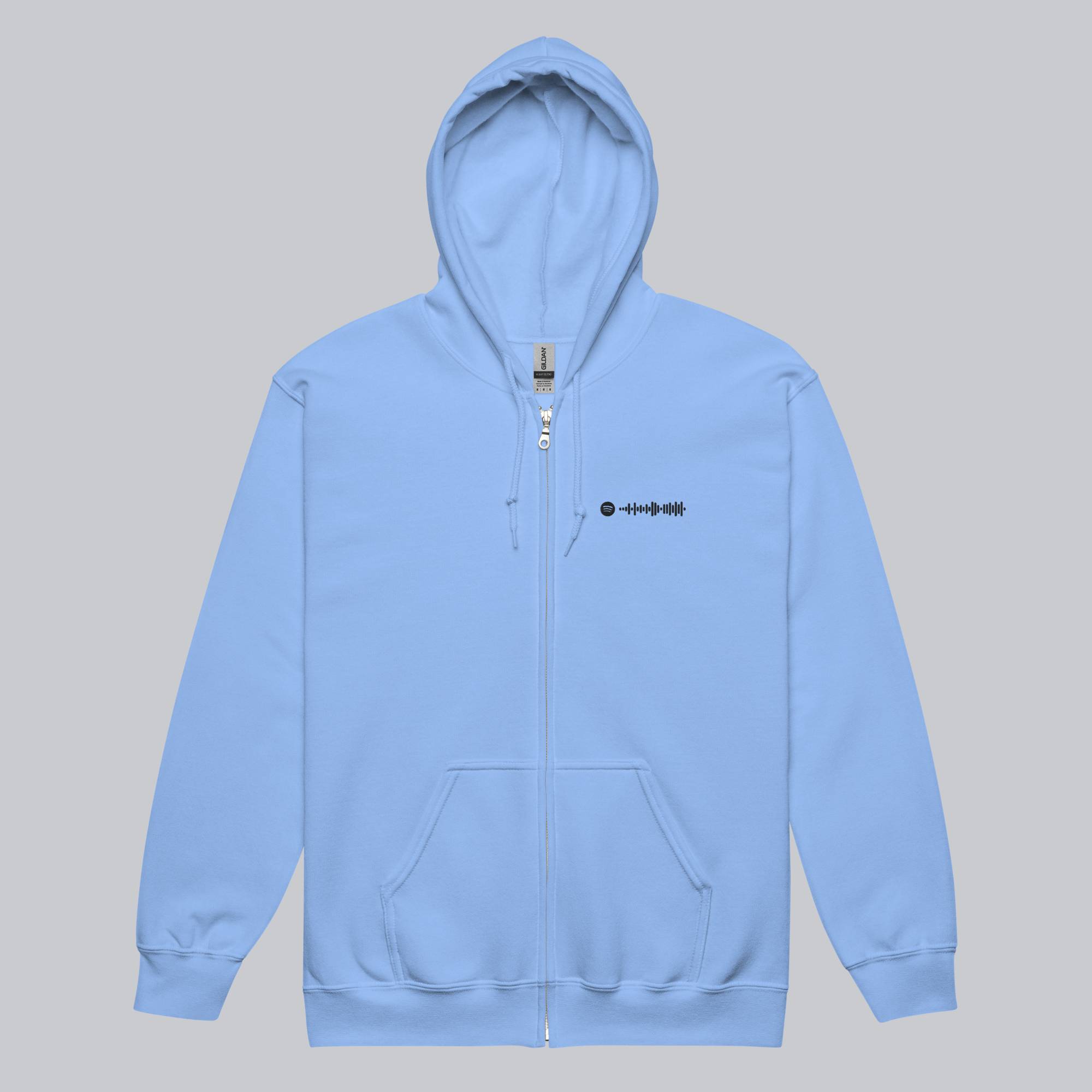 Baby Blue Zip Hoodie with custom Music Code
