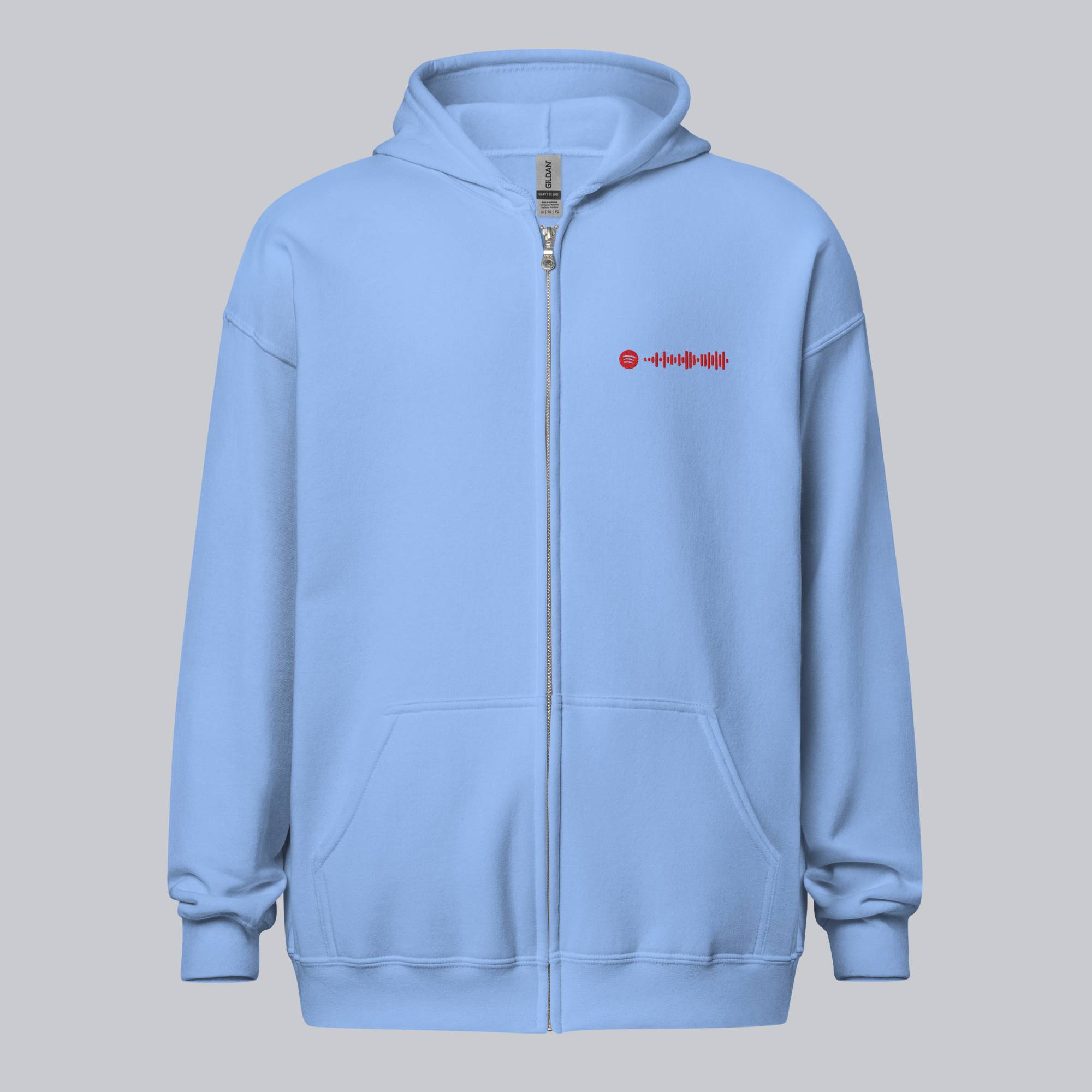 Baby Blue Zip Hoodie with custom Music Code