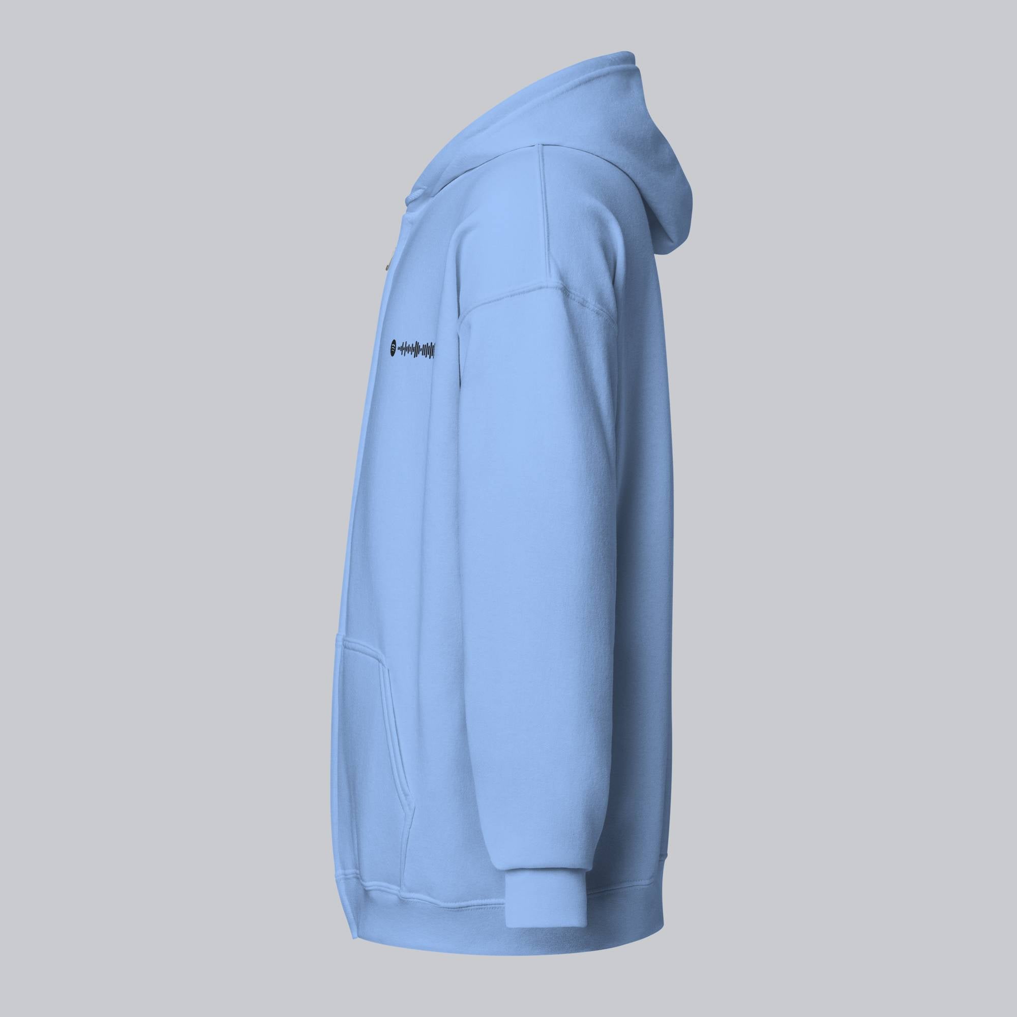 Baby Blue Zip Hoodie with custom Music Code