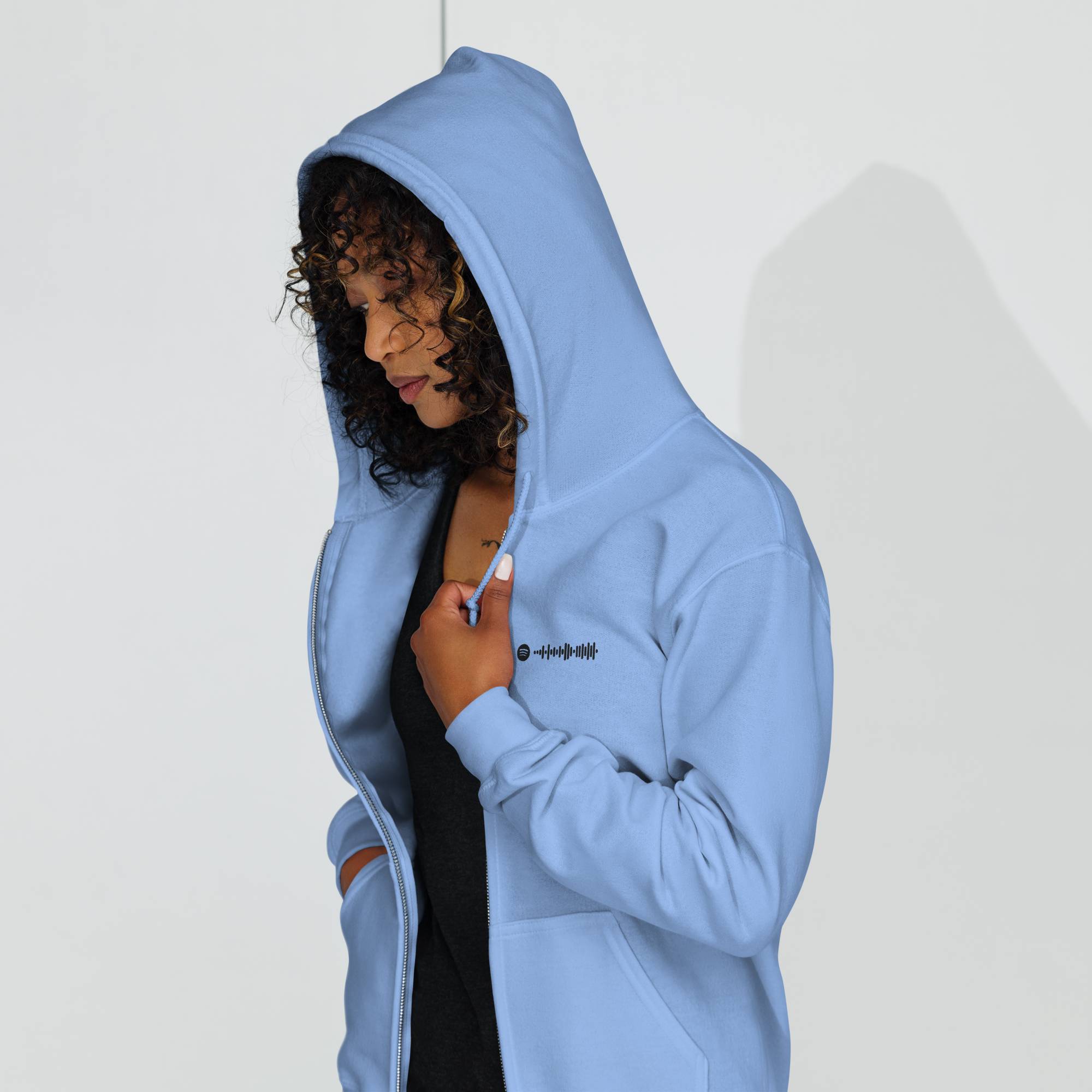 Baby Blue Zip Hoodie with custom Music Code