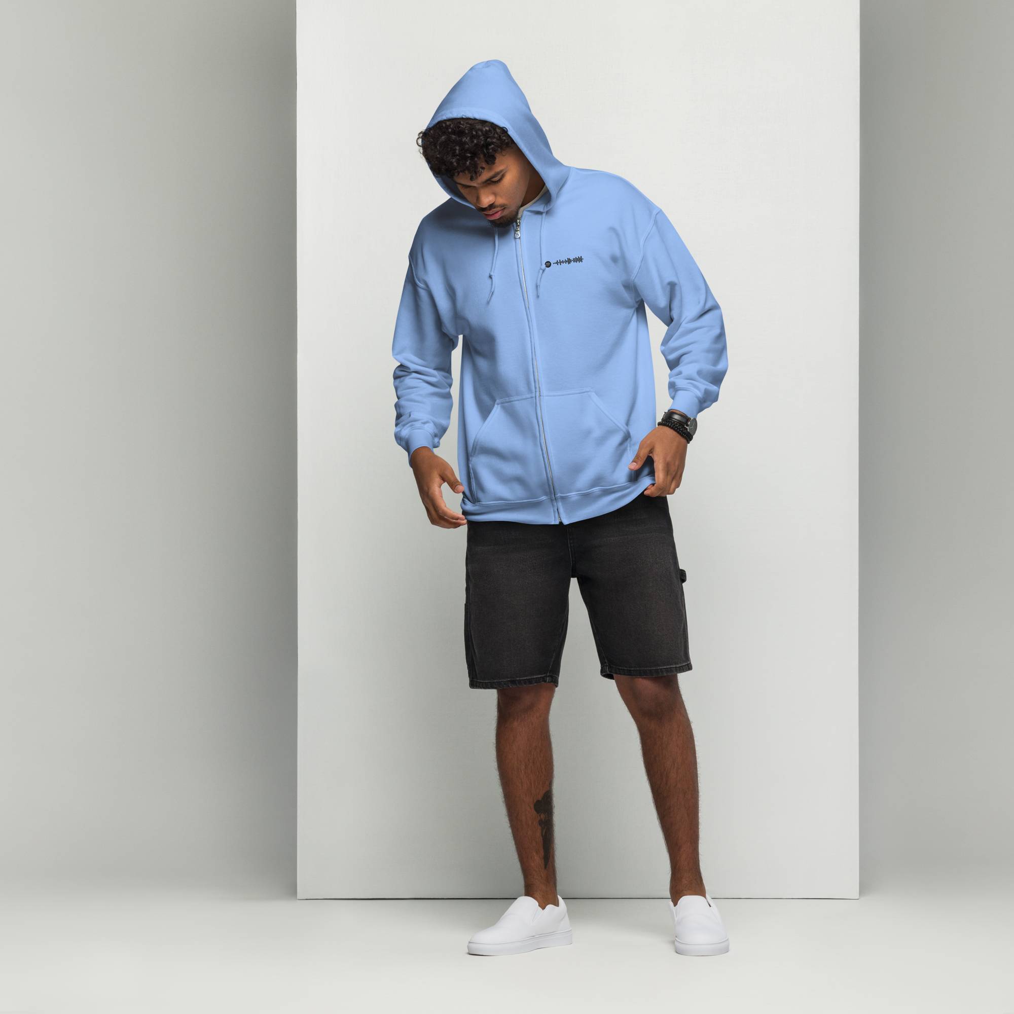 Baby Blue Zip Hoodie with custom Music Code