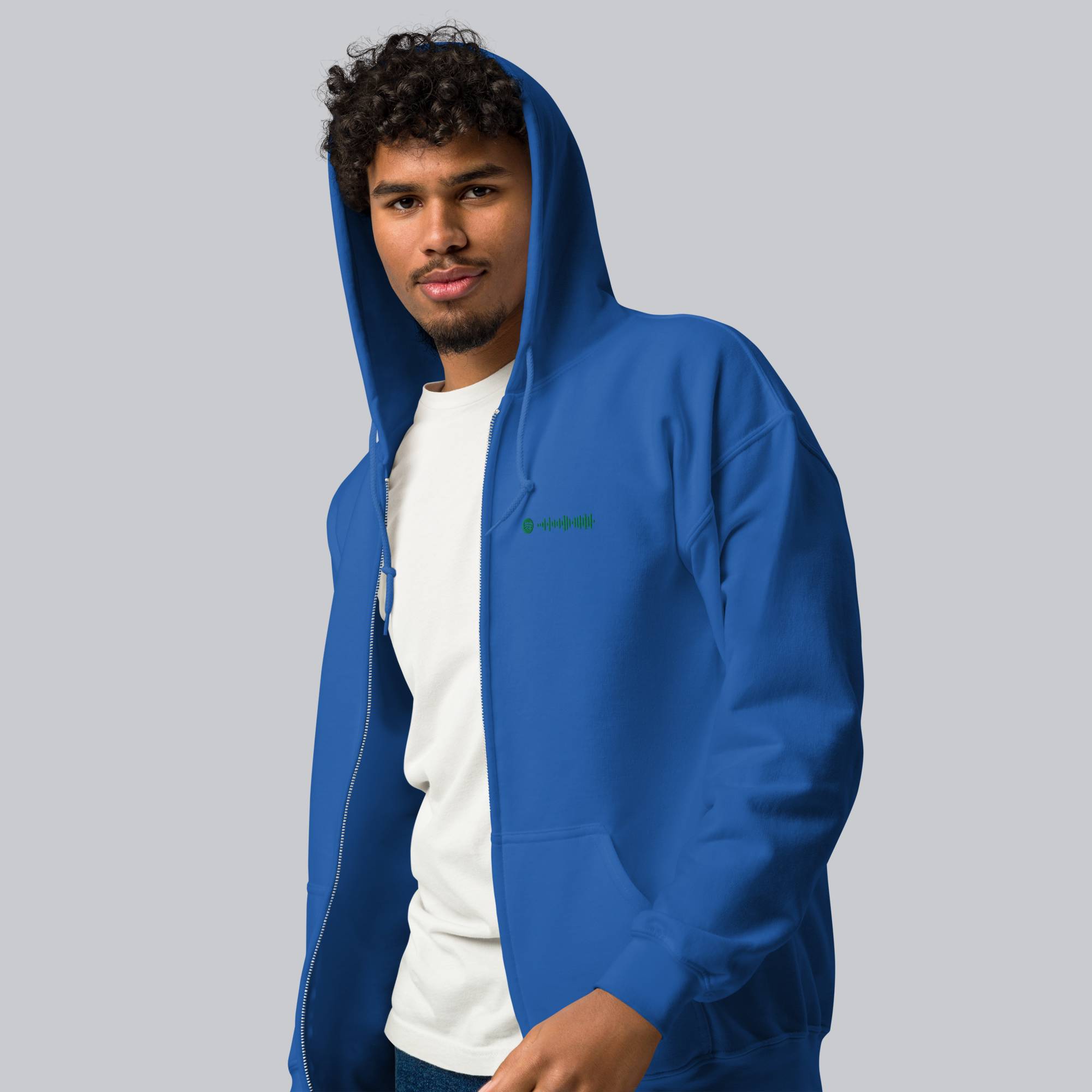 Blue Zip Hoodie with custom Music Code