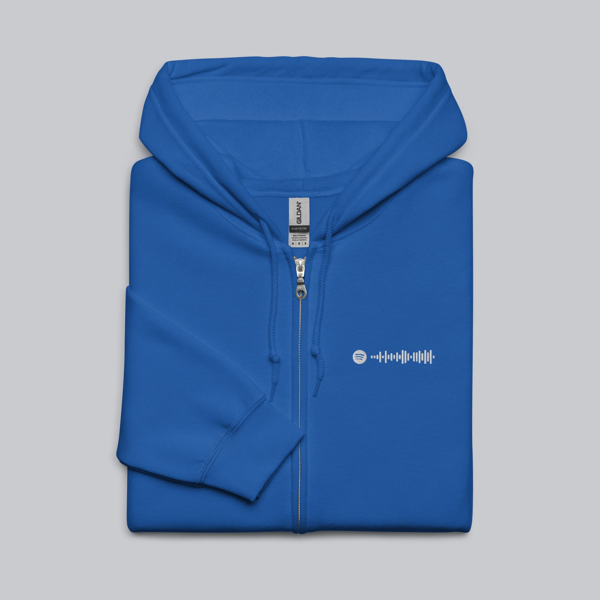 Blue Zip Hoodie with custom Music Code