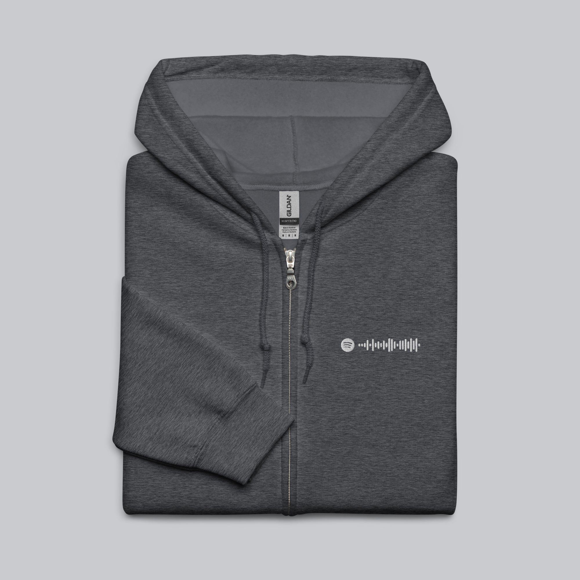Dark Grey Zip Hoodie with custom Music Code