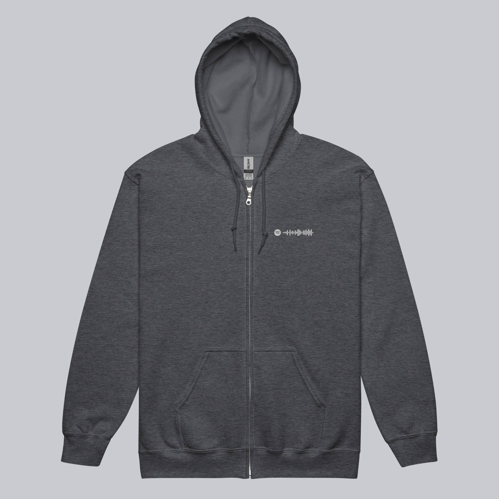 Dark Grey Zip Hoodie with custom Music Code