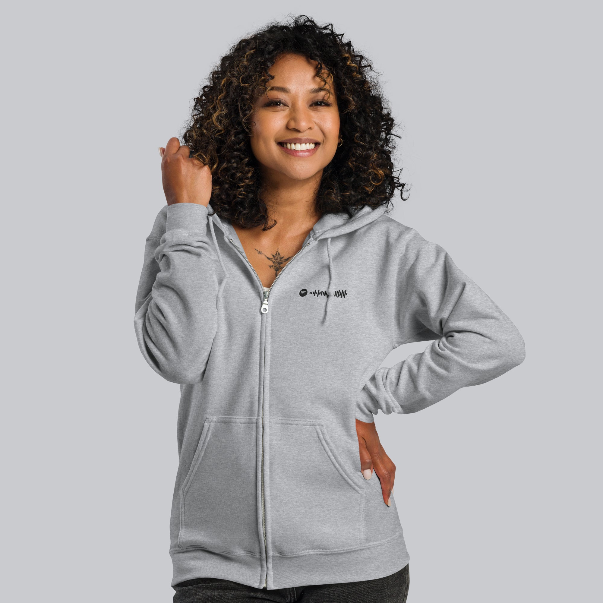 Grey Zip Hoodie with custom Music Code