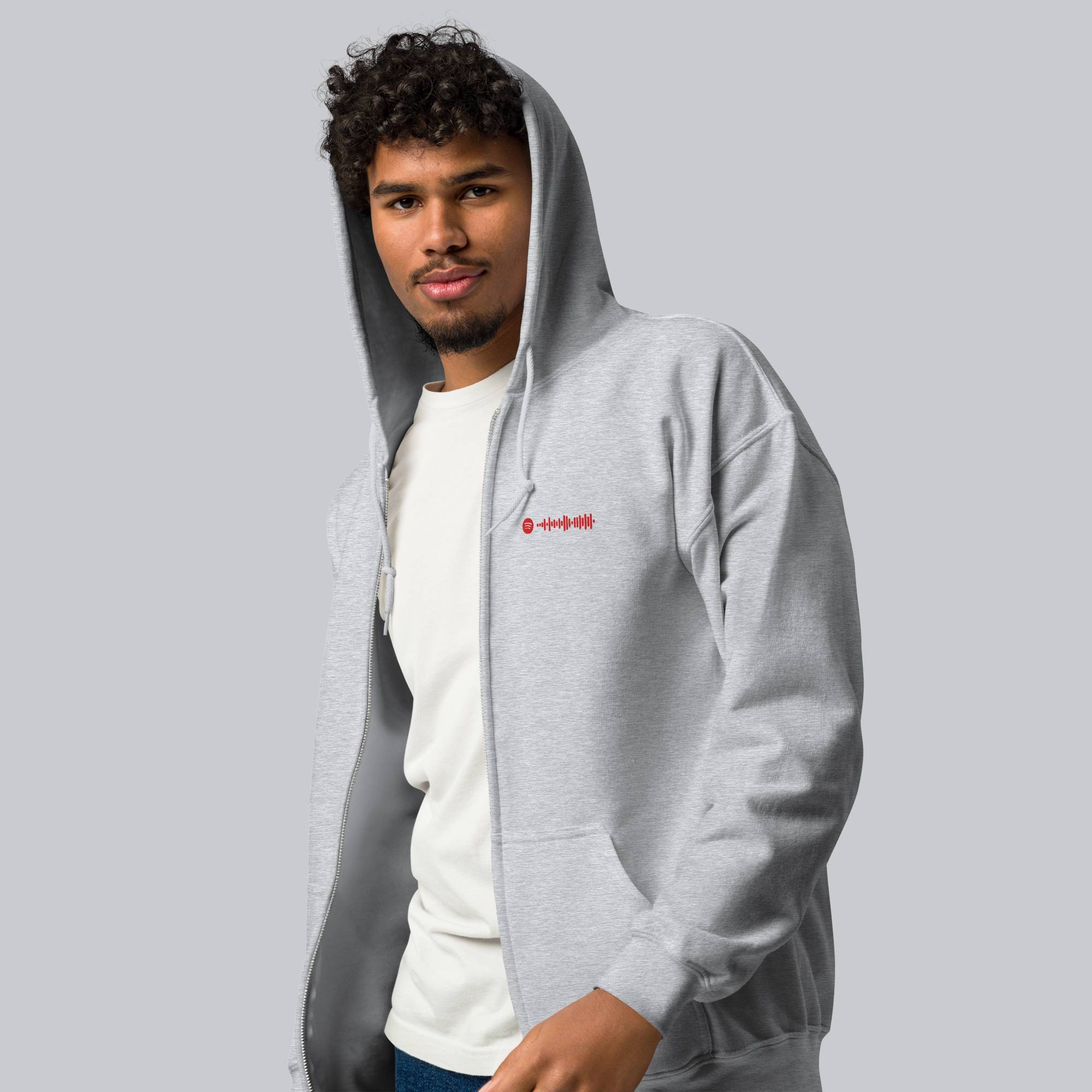 Grey Zip Hoodie with custom Music Code
