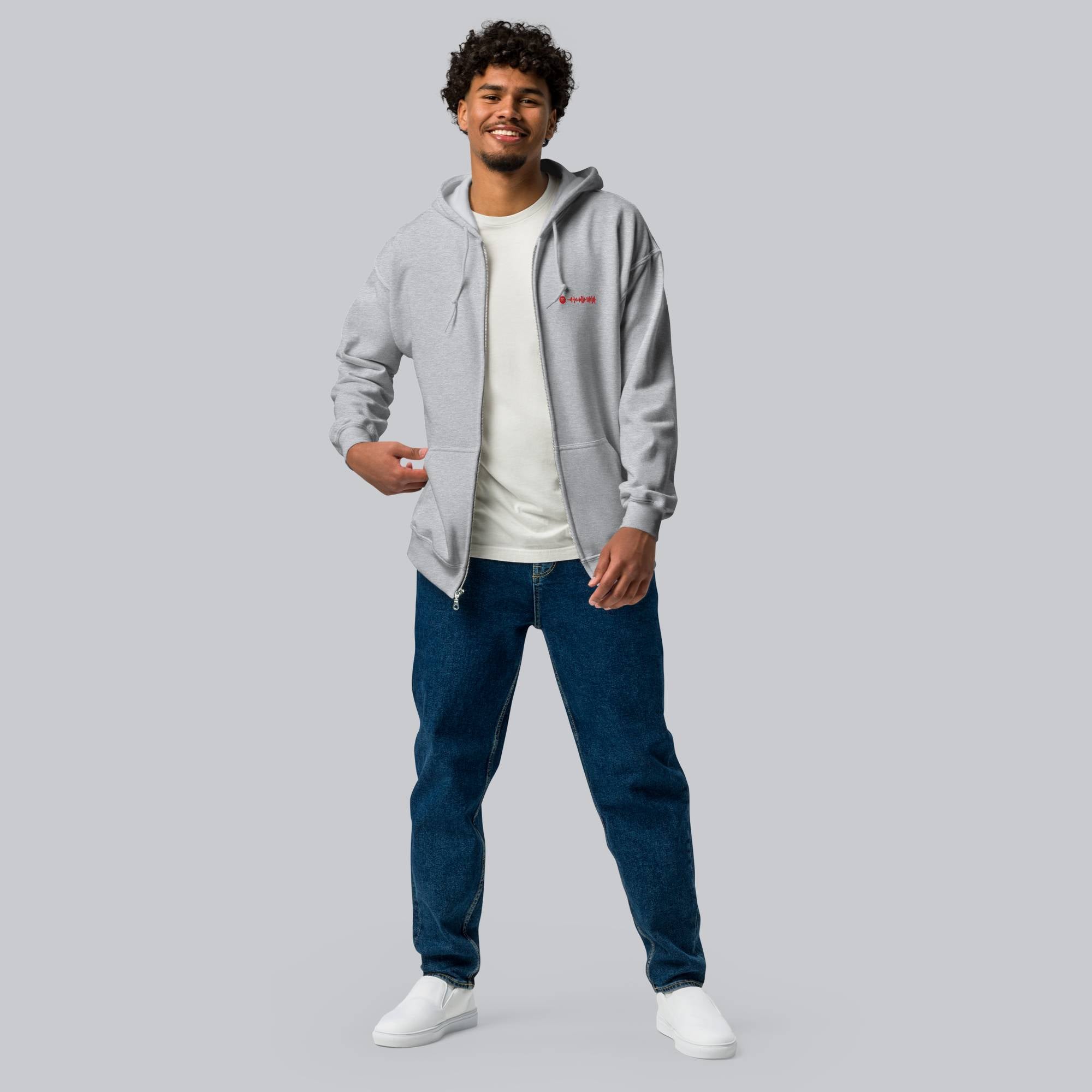 Grey Zip Hoodie with custom Music Code