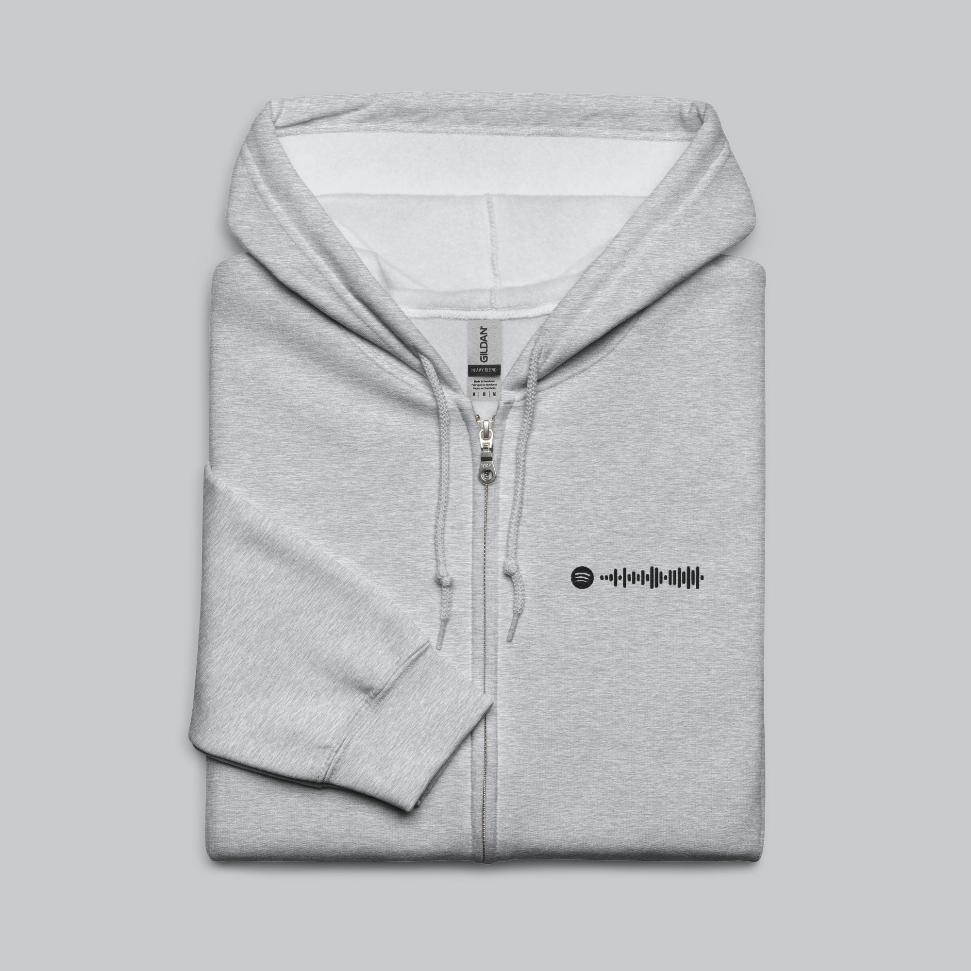Grey Zip Hoodie with custom Music Code