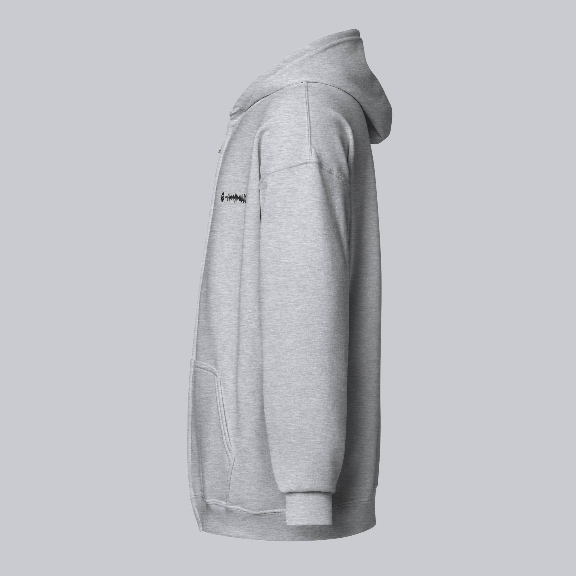 Grey Zip Hoodie with custom Music Code