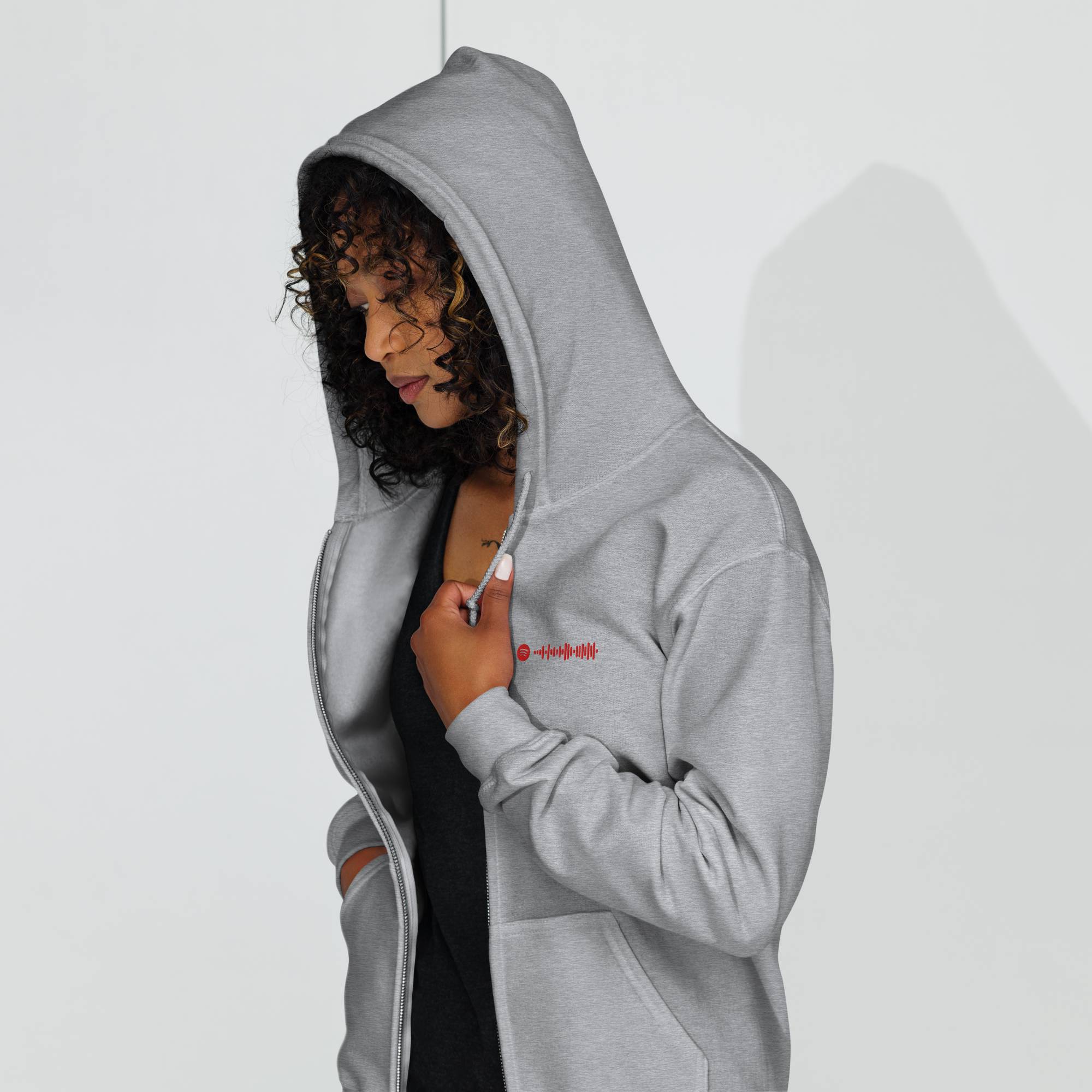 Grey Zip Hoodie with custom Music Code