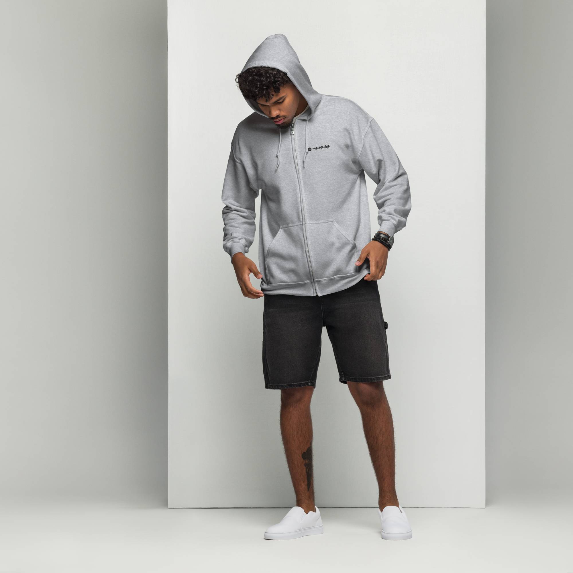 Grey Zip Hoodie with custom Music Code