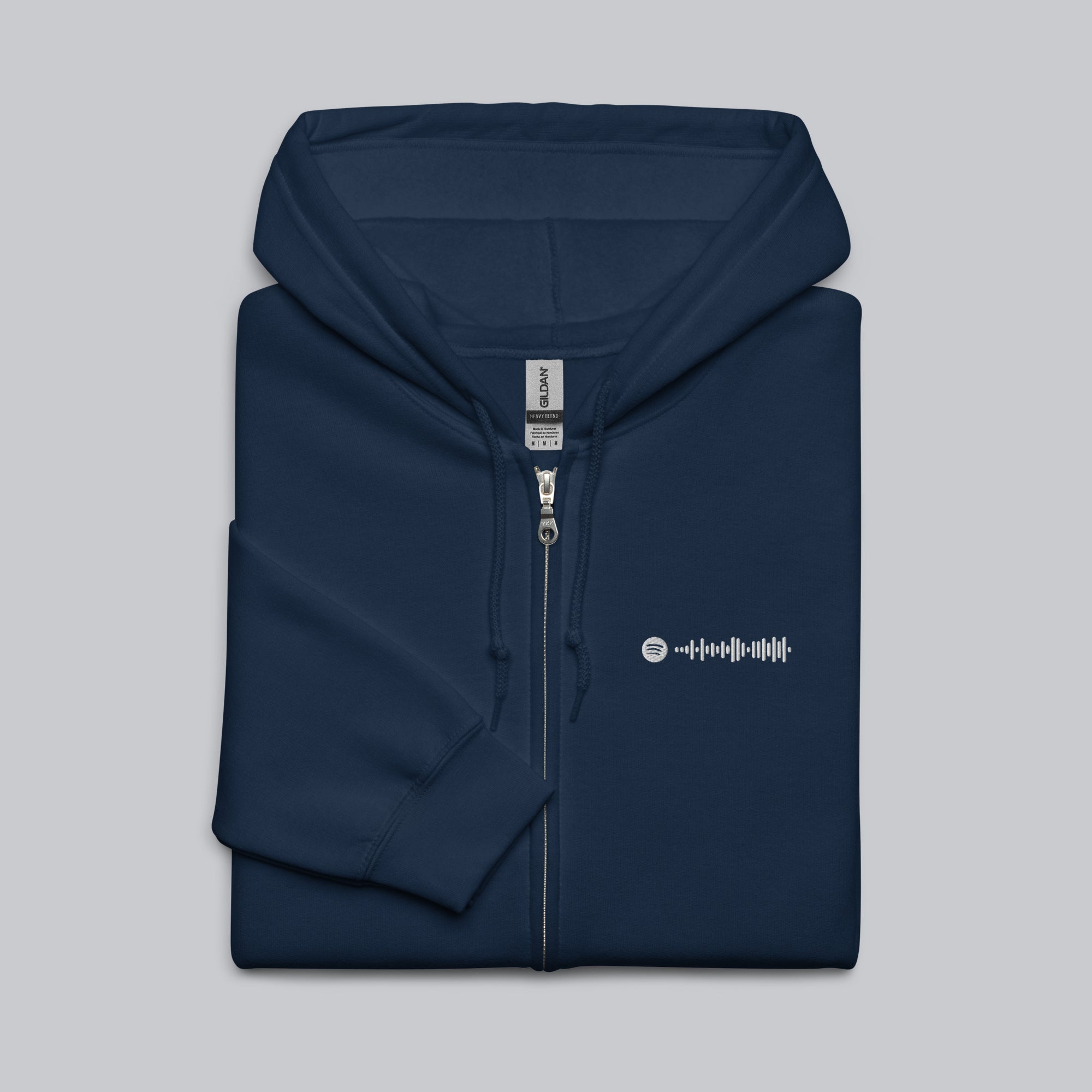Navy Zip Hoodie with custom Music Code