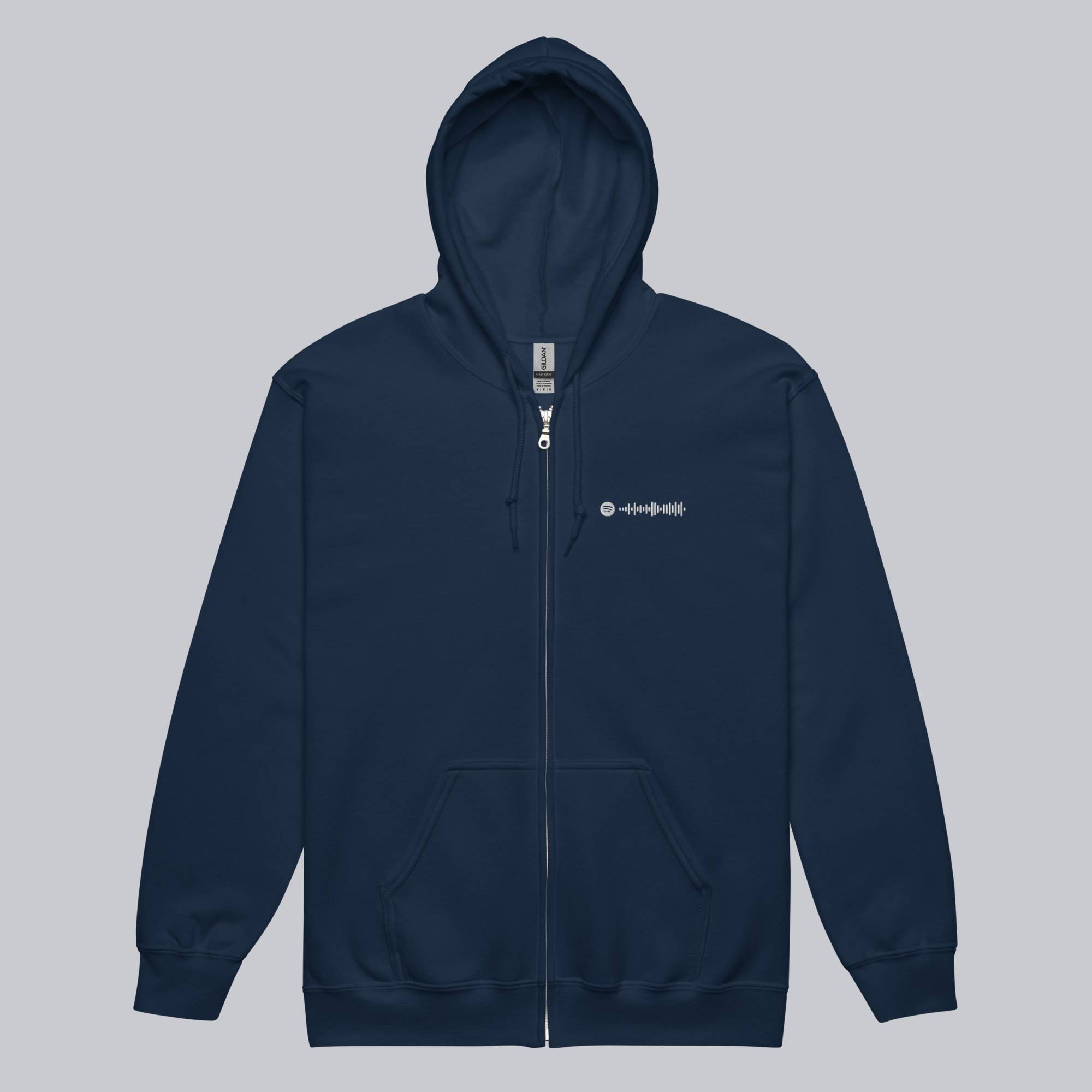 Navy Zip Hoodie with custom Music Code