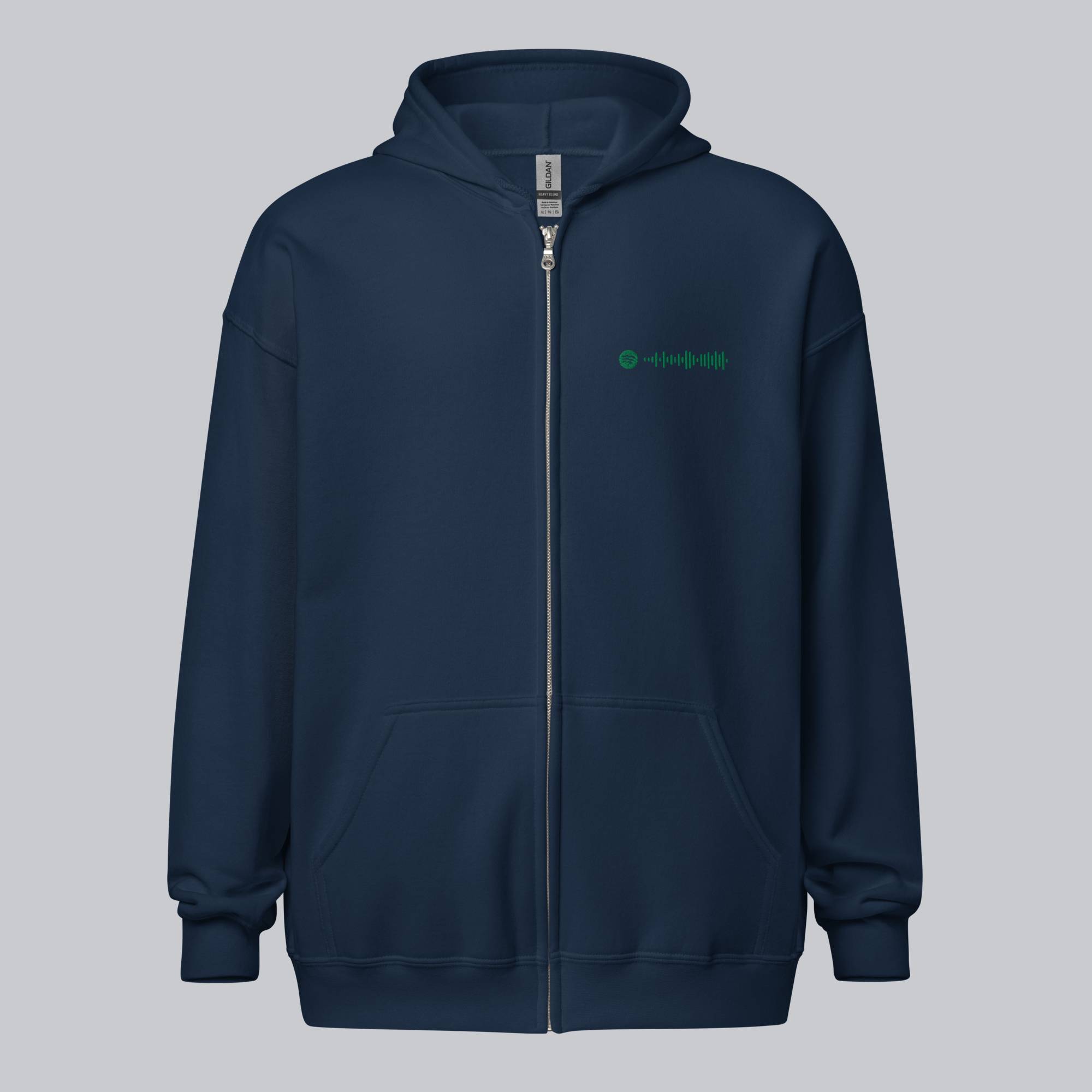 Navy Zip Hoodie with custom Music Code